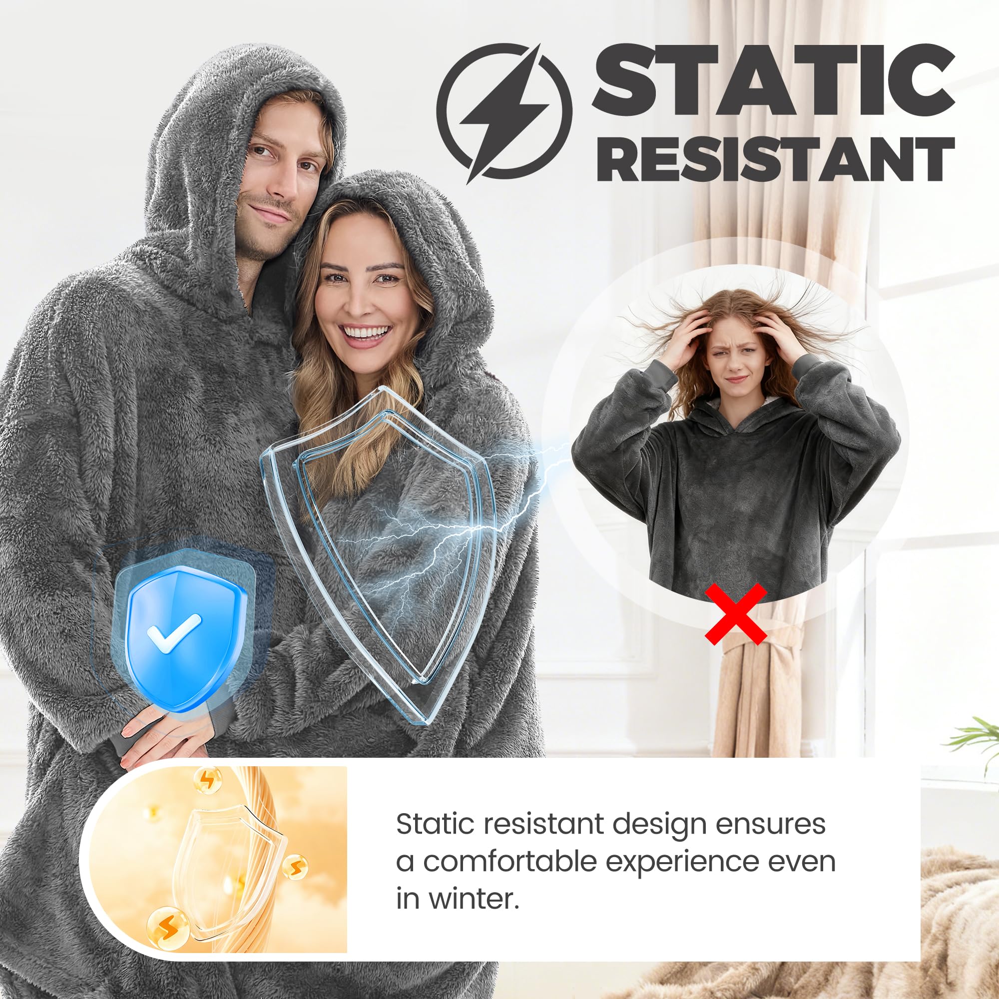 PJGGZ Wearable Blanket Hoodie for Women Men, Fleece Warm Comfy Hooded Sweatshirt with Pockets & Sleeves Cozy Gift for Adult