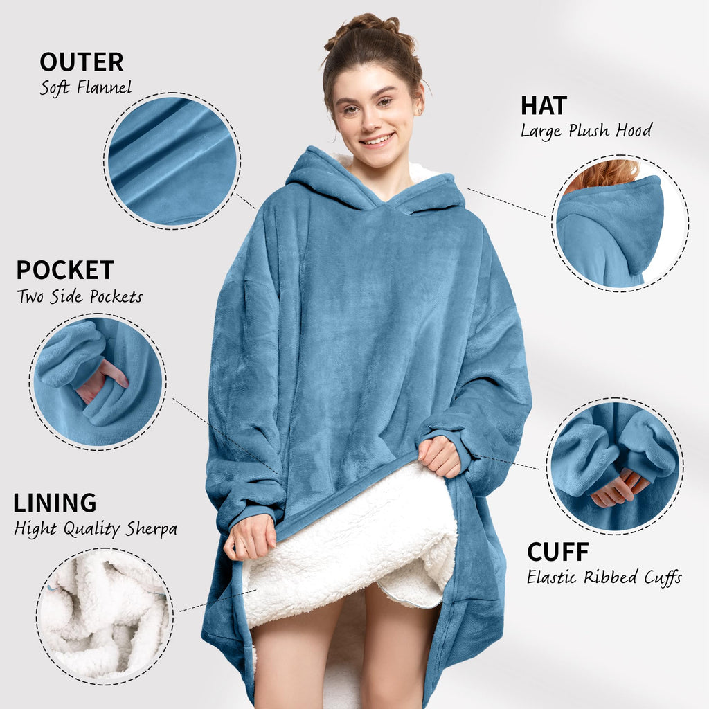AmyHomie Wearable Blanket Hoodie for Adults & Teens,Oversized Sherpa Hooded Blanket,Warm Cozy Blanket Sweatshirt as Christmas Birthday Gifts for Women Men