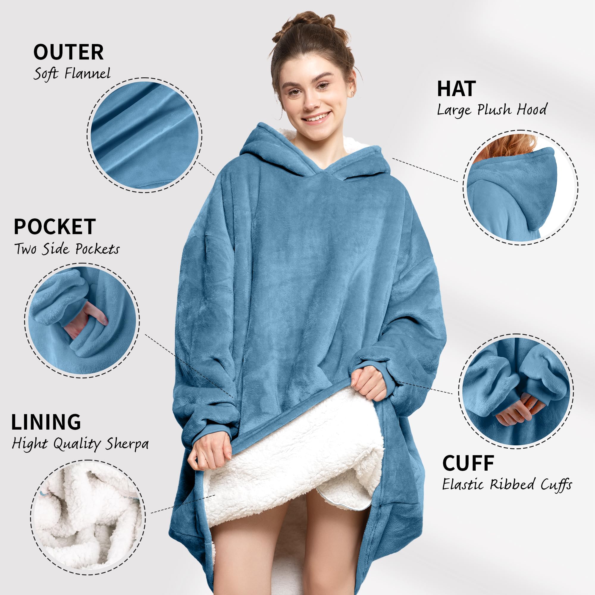 AmyHomie Wearable Blanket Hoodie for Adults & Teens,Oversized Sherpa Hooded Blanket,Warm Cozy Blanket Sweatshirt as Christmas Birthday Gifts for Women Men
