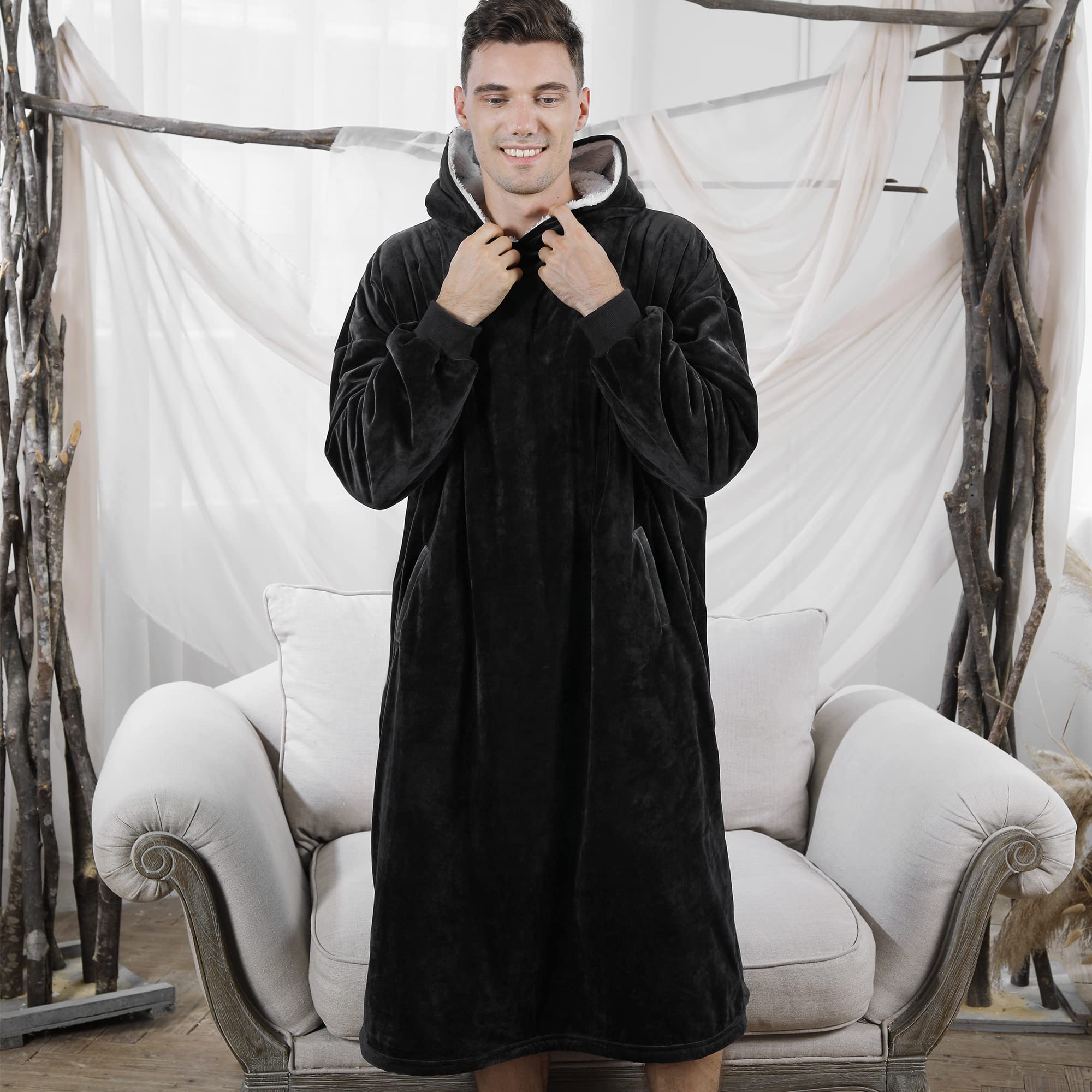 AmyHomie Wearable Blanket Hoodie for Adults & Teens,Oversized Sherpa Hooded Blanket,Warm Cozy Blanket Sweatshirt as Christmas Birthday Gifts for Women Men