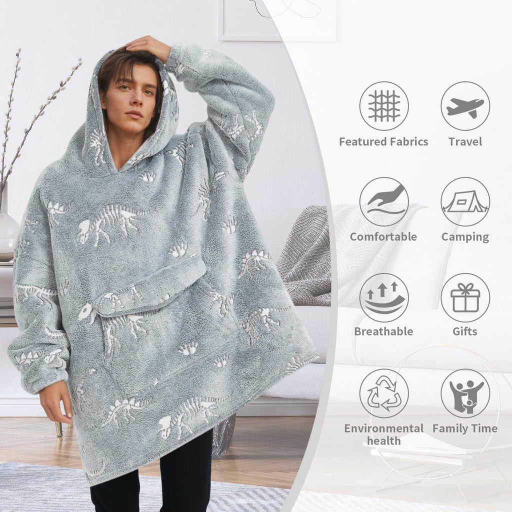 Fiosnow Grey Blanket Hoodies for Women and Men Adult Oversize Wearable Blanket Hoodies for Soft and Warm