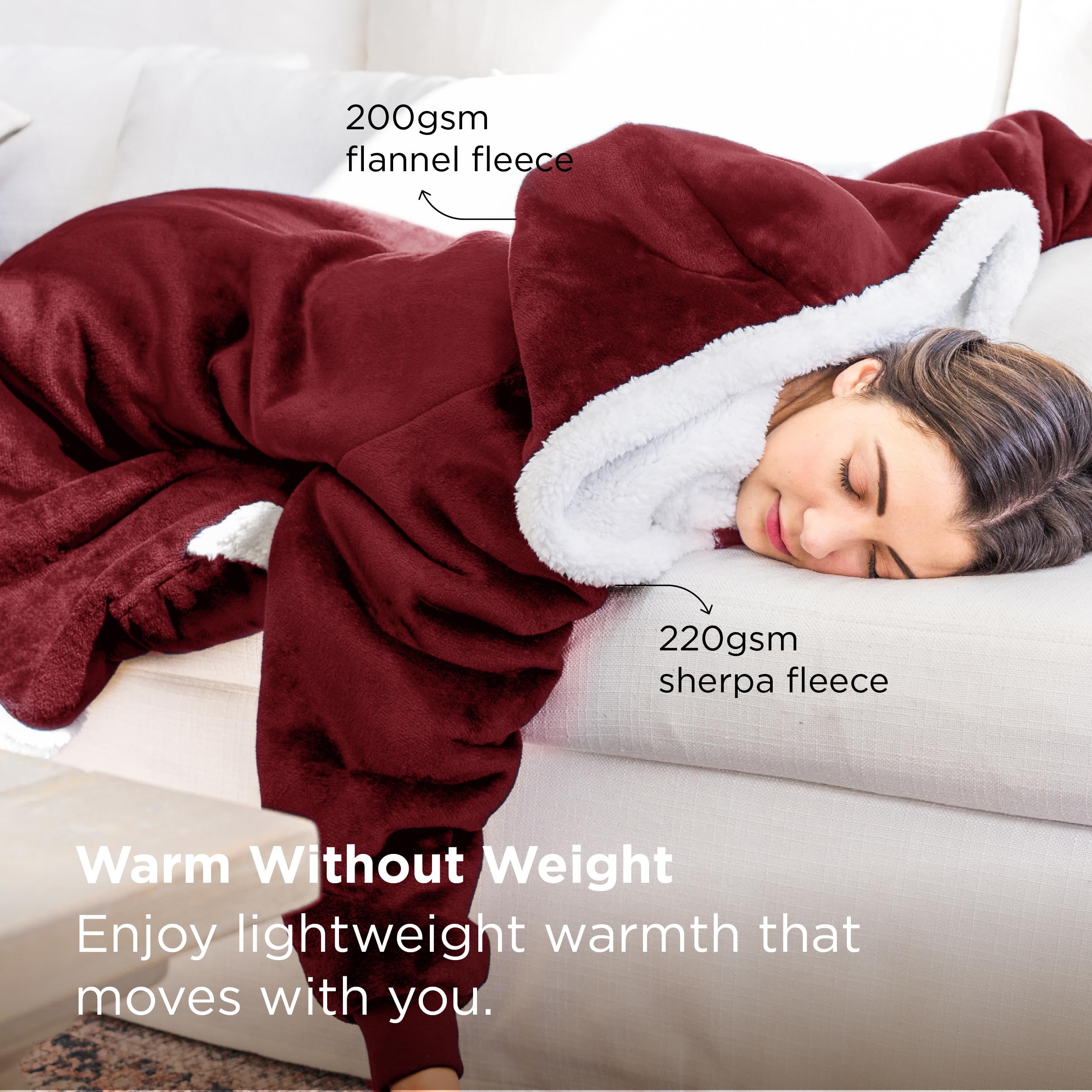 Bedsure Blanket Hoodie, Wearable Blanket Hoodie as Gifts for Mom, Birthday Gifts for Women Kids Teens Mother's Day Sherpa Sweatshirt, Grey, Standard