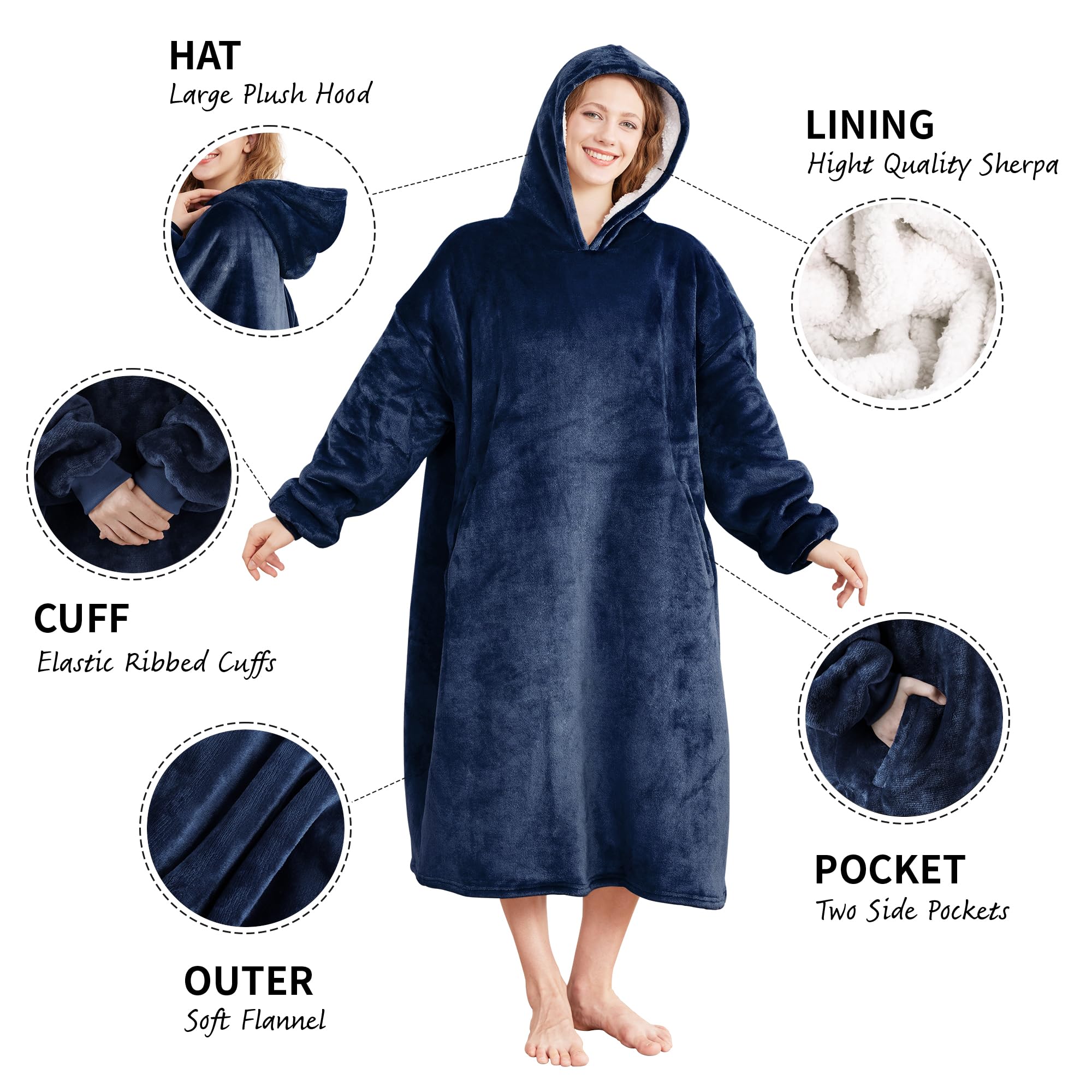 AmyHomie Wearable Blanket Hoodie for Adults & Teens,Oversized Sherpa Hooded Blanket,Warm Cozy Blanket Sweatshirt as Christmas Birthday Gifts for Women Men