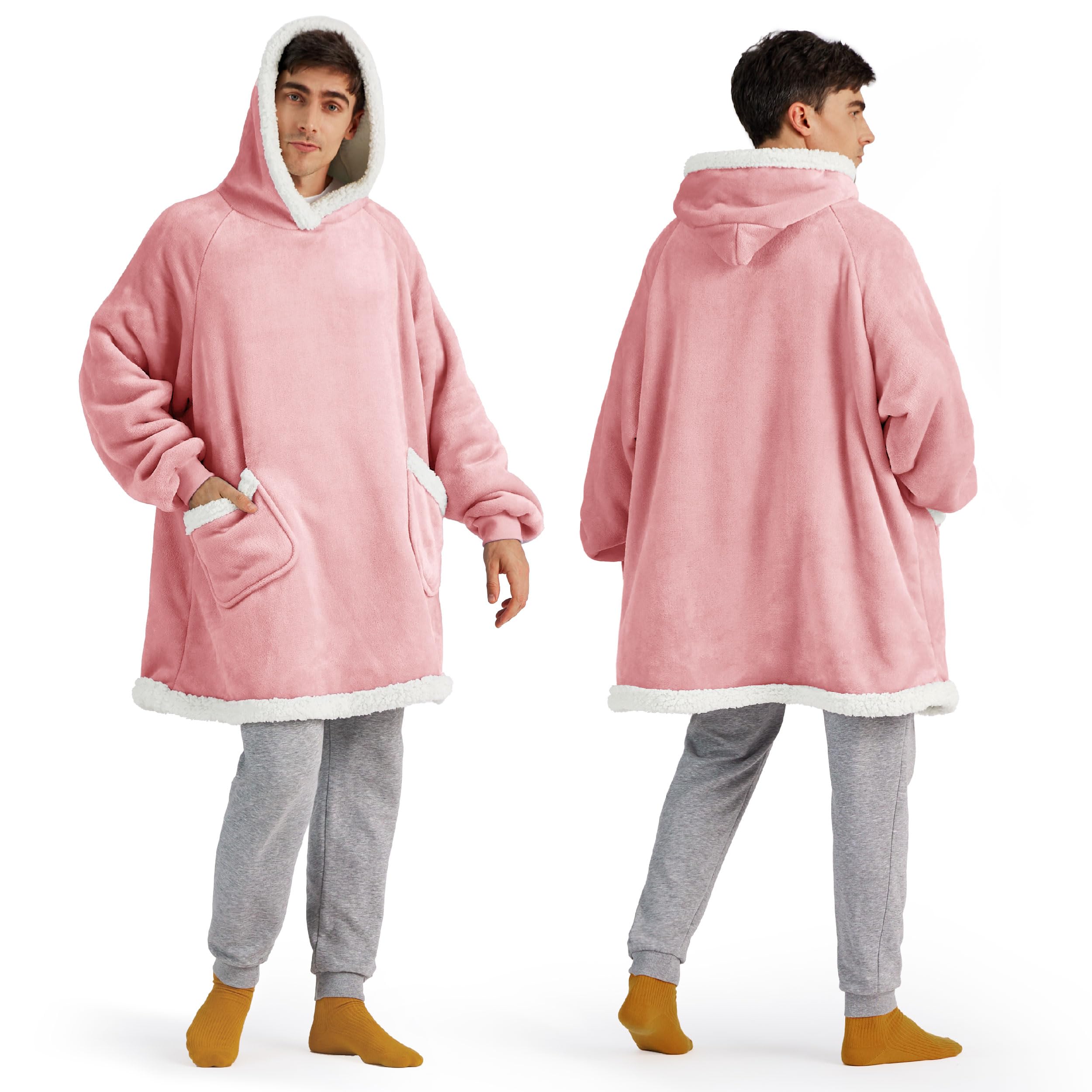 Bedsure Blanket Hoodie, Wearable Blanket Hoodie as Gifts for Mom, Birthday Gifts for Women Kids Teens Mother's Day Sherpa Sweatshirt, Grey, Standard