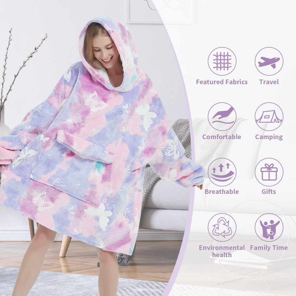 Fiosnow Grey Blanket Hoodies for Women and Men Adult Oversize Wearable Blanket Hoodies for Soft and Warm