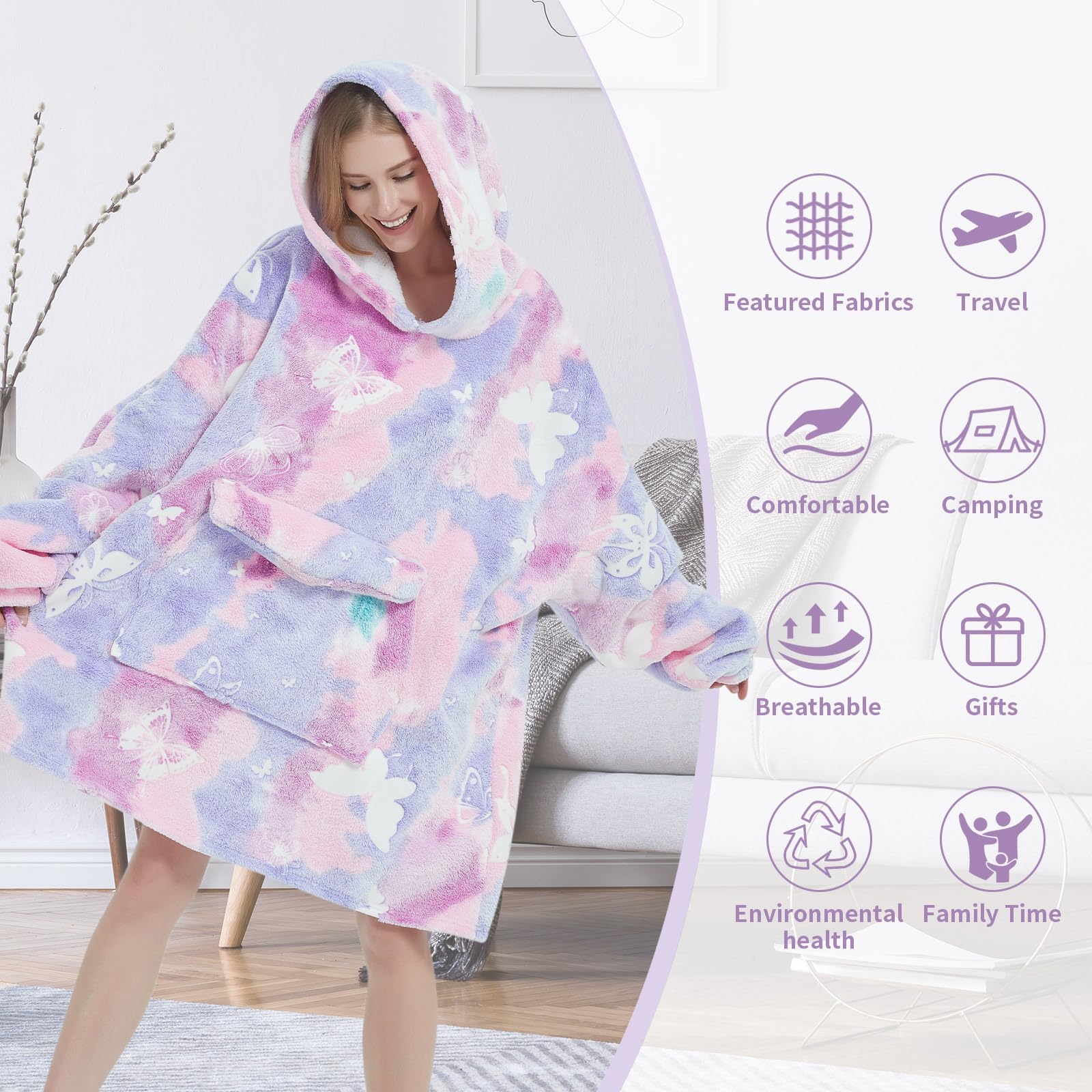 Fiosnow Grey Blanket Hoodies for Women and Men Adult Oversize Wearable Blanket Hoodies for Soft and Warm