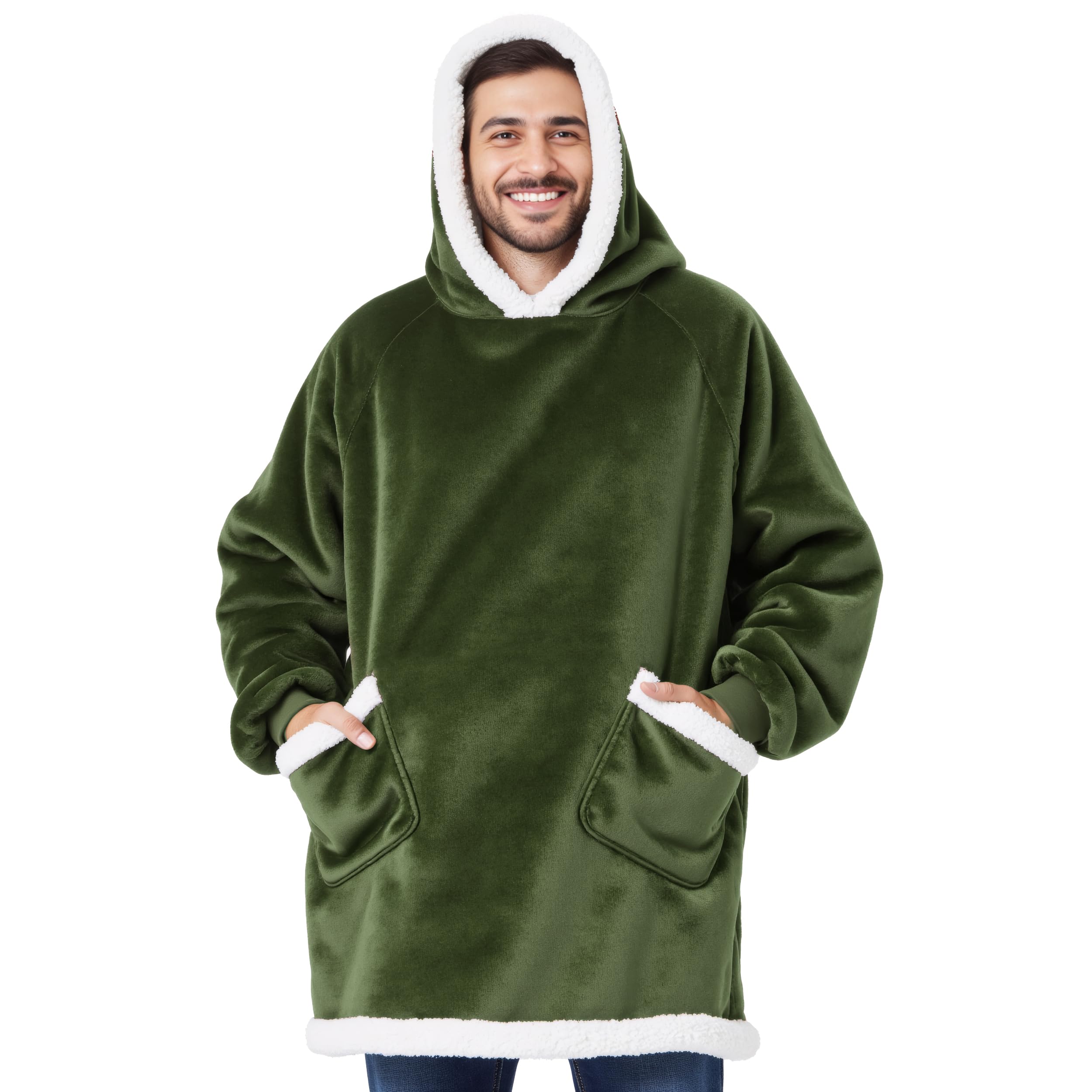 Bedsure Blanket Hoodie, Wearable Blanket Hoodie as Gifts for Mom, Birthday Gifts for Women Kids Teens Mother's Day Sherpa Sweatshirt, Grey, Standard