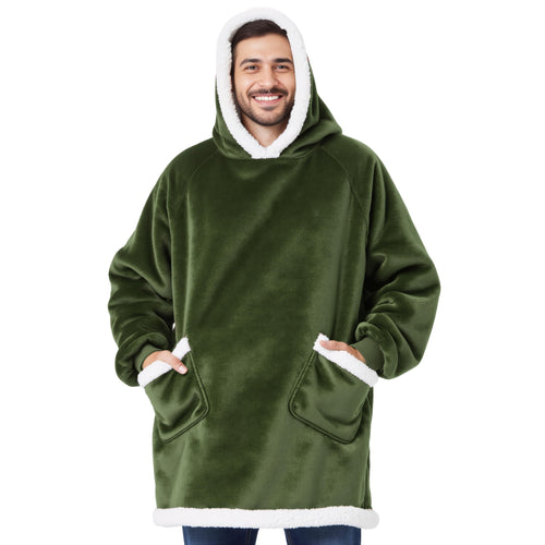 Bedsure Blanket Hoodie, Wearable Blanket Hoodie as Gifts for Mom, Birthday Gifts for Women Kids Teens Mother's Day Sherpa Sweatshirt, Grey, Standard