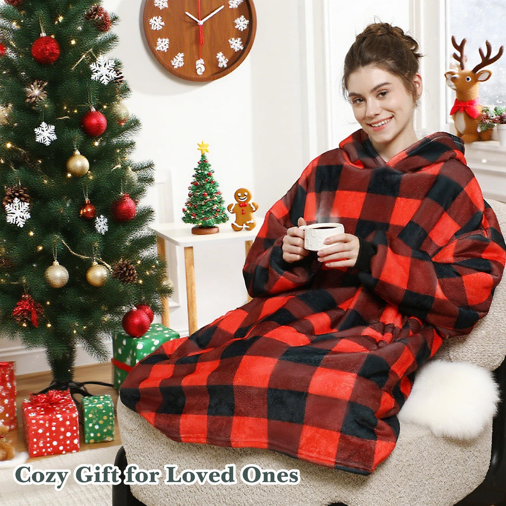AmyHomie Wearable Blanket Hoodie for Adults & Teens,Oversized Sherpa Hooded Blanket,Warm Cozy Blanket Sweatshirt as Christmas Birthday Gifts for Women Men