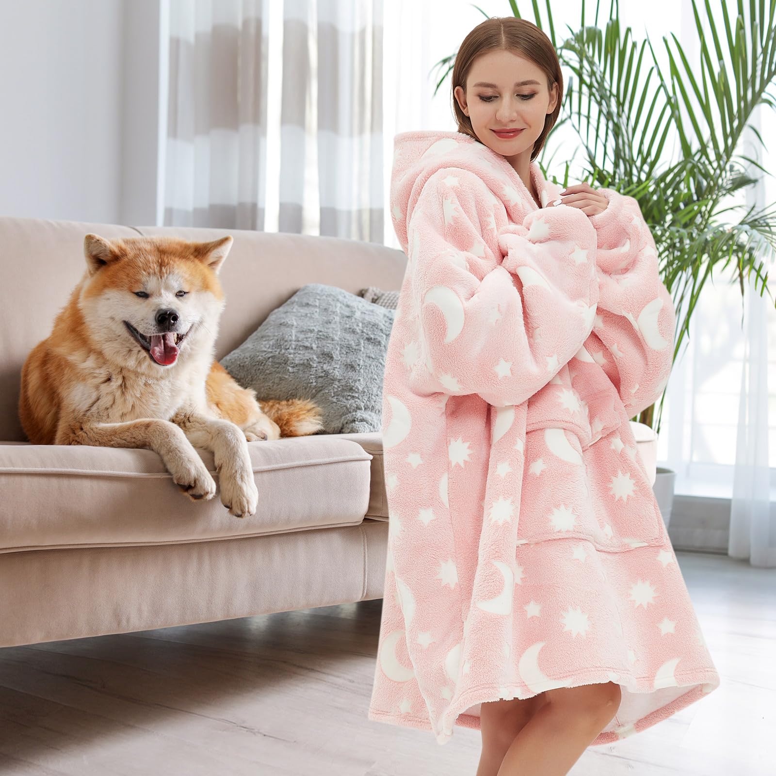 Fiosnow Grey Blanket Hoodies for Women and Men Adult Oversize Wearable Blanket Hoodies for Soft and Warm