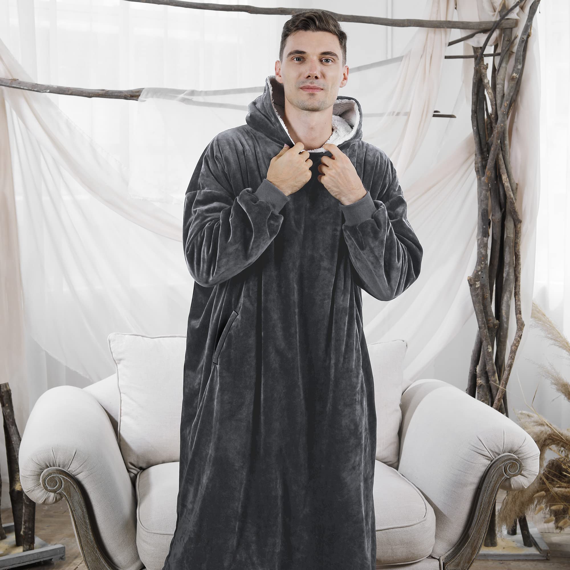 AmyHomie Wearable Blanket Hoodie for Adults & Teens,Oversized Sherpa Hooded Blanket,Warm Cozy Blanket Sweatshirt as Christmas Birthday Gifts for Women Men