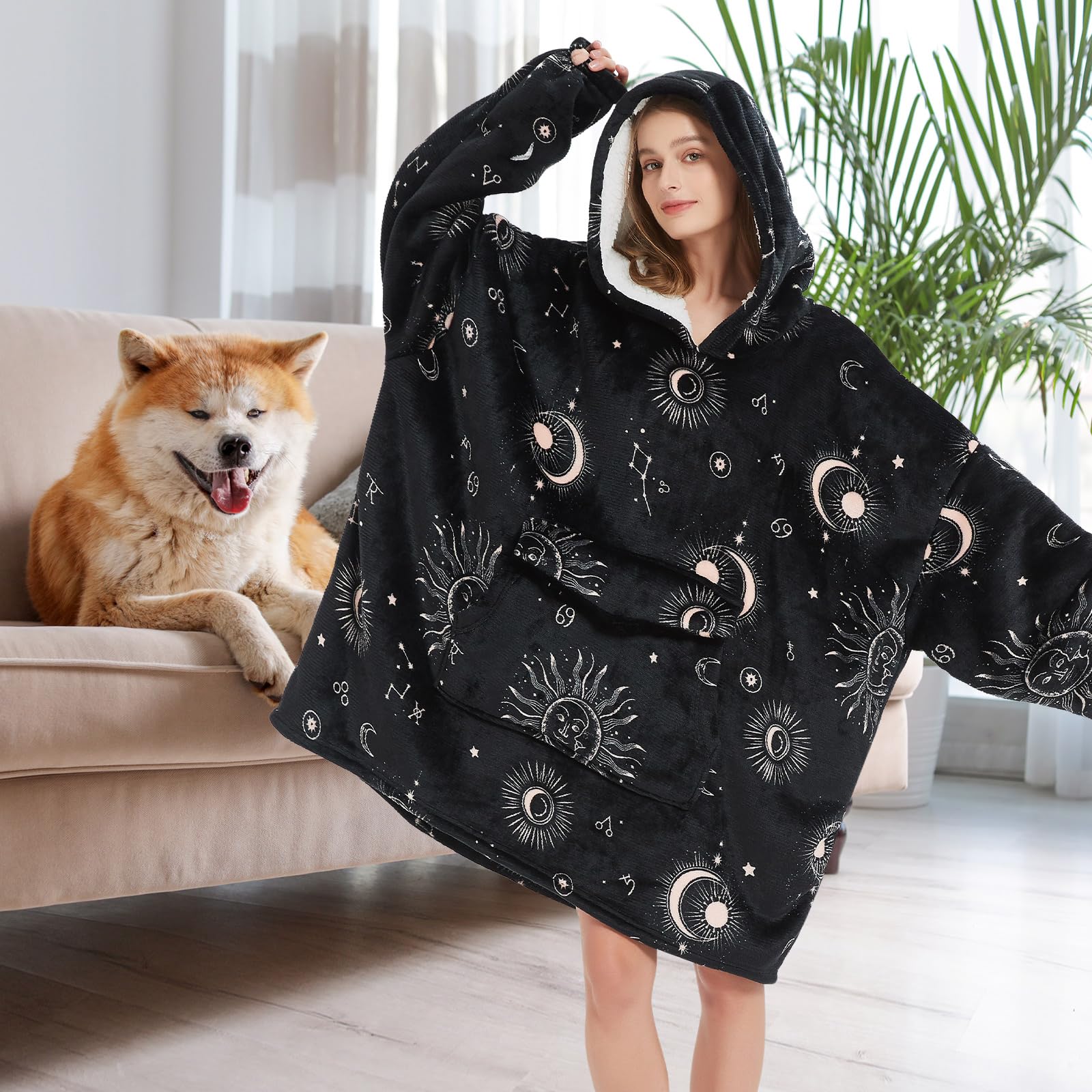 Fiosnow Grey Blanket Hoodies for Women and Men Adult Oversize Wearable Blanket Hoodies for Soft and Warm