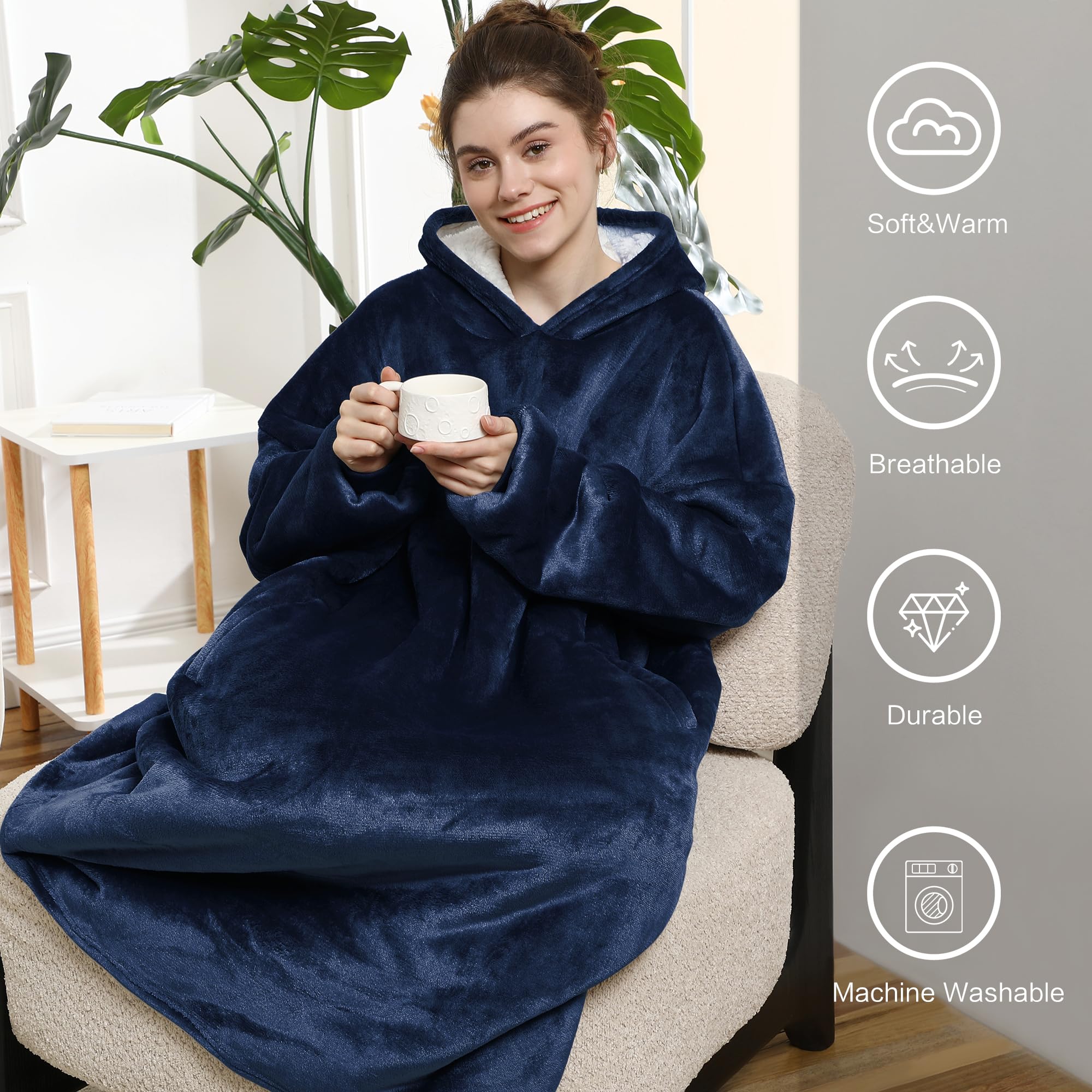 AmyHomie Wearable Blanket Hoodie for Adults & Teens,Oversized Sherpa Hooded Blanket,Warm Cozy Blanket Sweatshirt as Christmas Birthday Gifts for Women Men