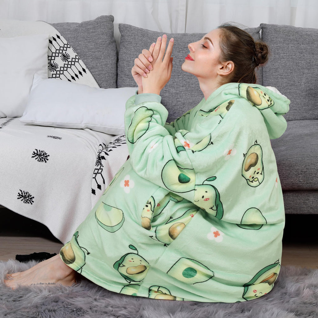 AmyHomie Wearable Blanket Hoodie for Adults & Teens,Oversized Sherpa Hooded Blanket,Warm Cozy Blanket Sweatshirt as Christmas Birthday Gifts for Women Men