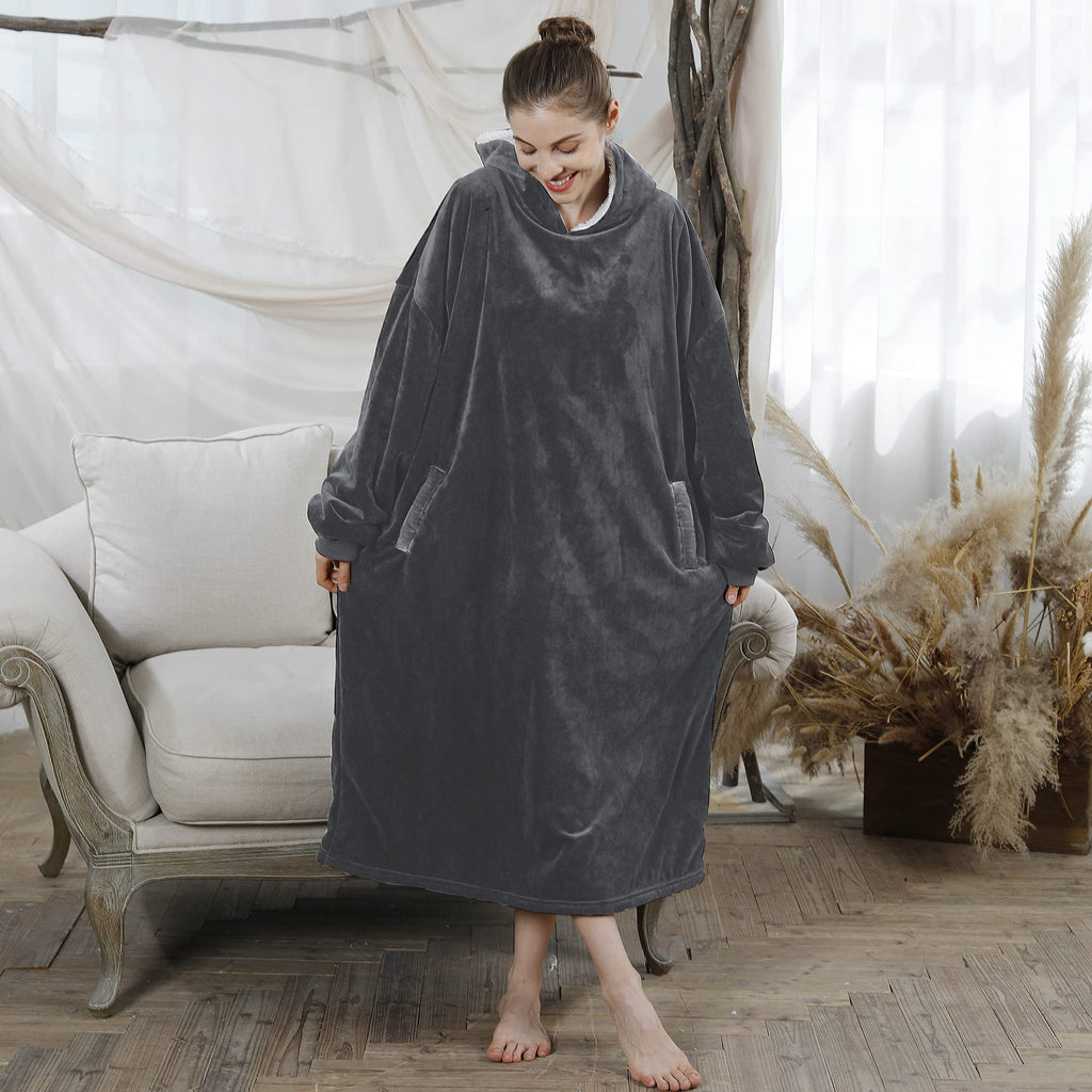 AmyHomie Wearable Blanket Hoodie for Adults & Teens,Oversized Sherpa Hooded Blanket,Warm Cozy Blanket Sweatshirt as Christmas Birthday Gifts for Women Men