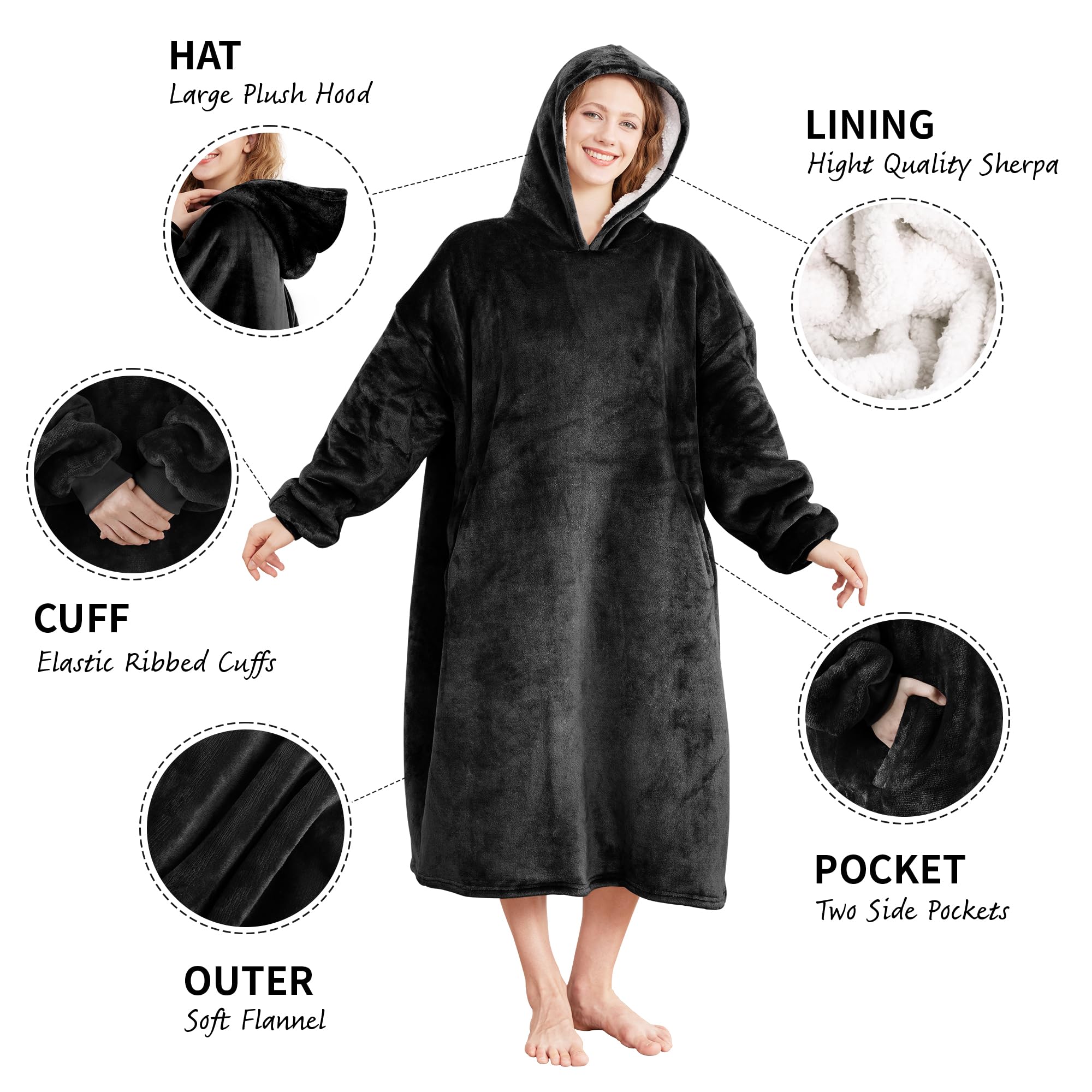 AmyHomie Wearable Blanket Hoodie for Adults & Teens,Oversized Sherpa Hooded Blanket,Warm Cozy Blanket Sweatshirt as Christmas Birthday Gifts for Women Men