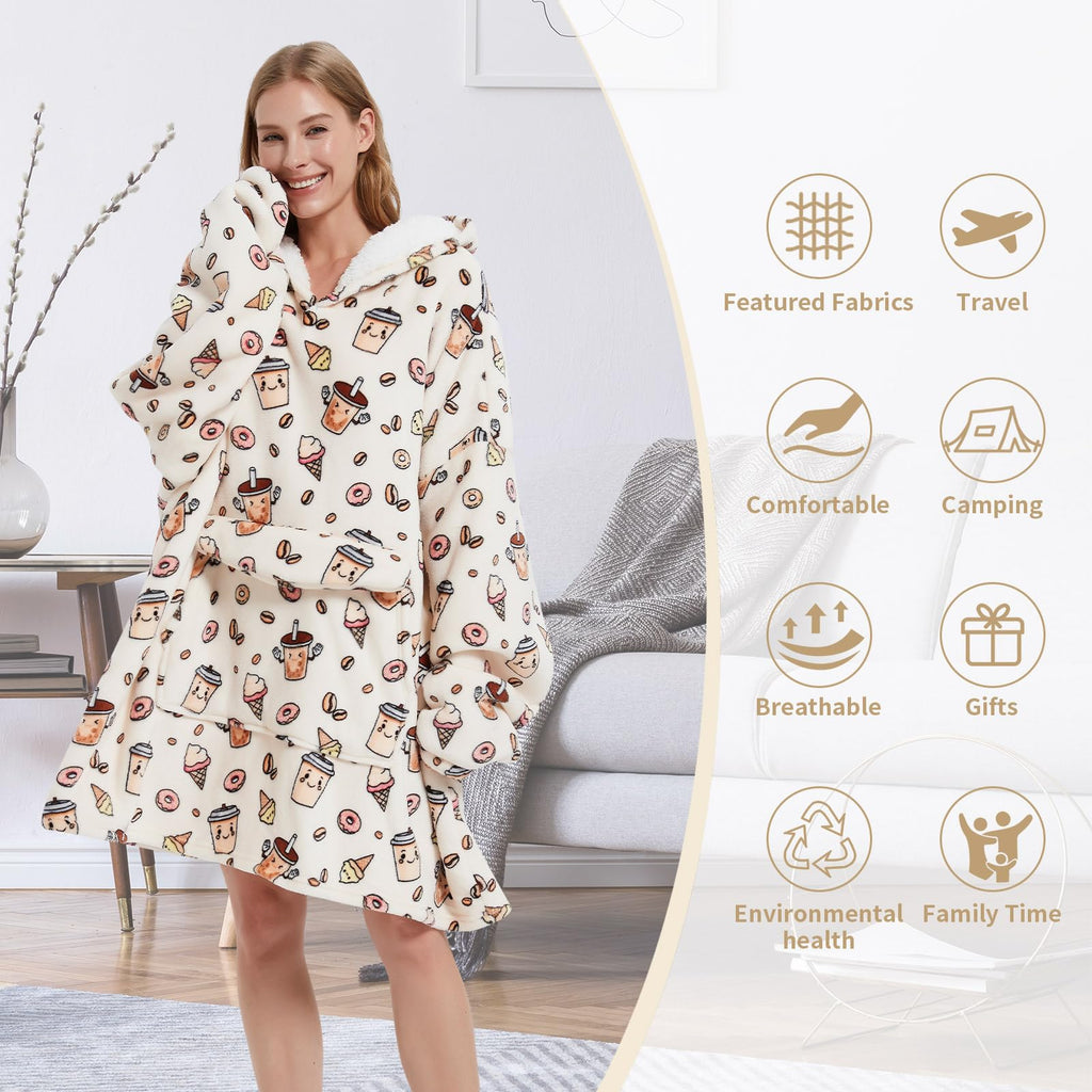 Fiosnow Grey Blanket Hoodies for Women and Men Adult Oversize Wearable Blanket Hoodies for Soft and Warm