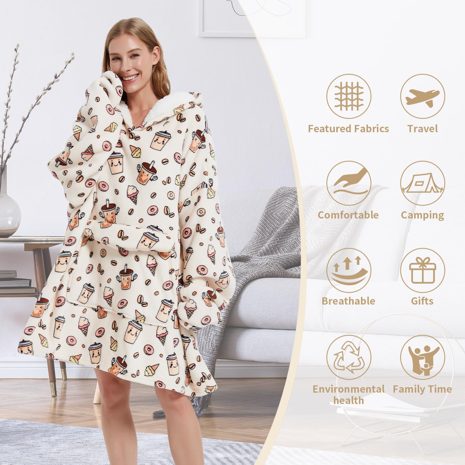 Fiosnow Grey Blanket Hoodies for Women and Men Adult Oversize Wearable Blanket Hoodies for Soft and Warm