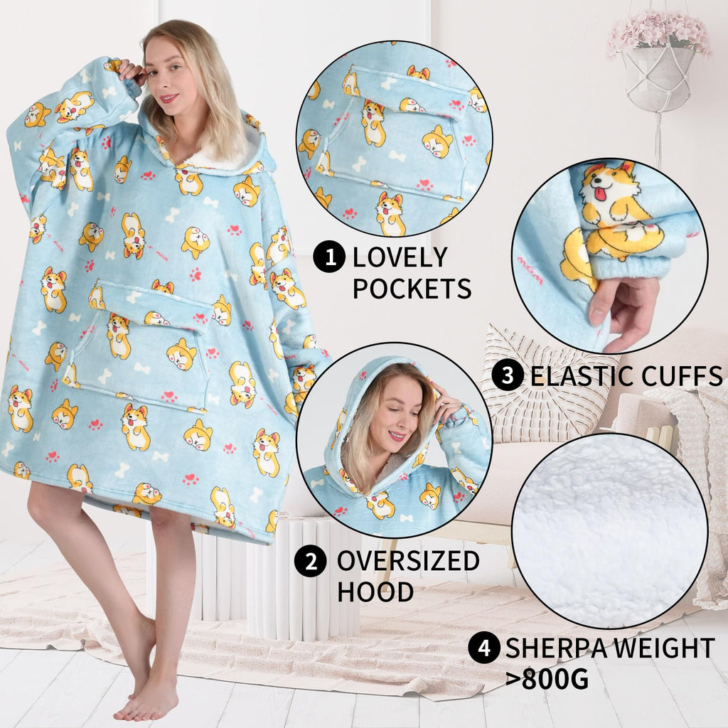 Fiosnow Grey Blanket Hoodies for Women and Men Adult Oversize Wearable Blanket Hoodies for Soft and Warm