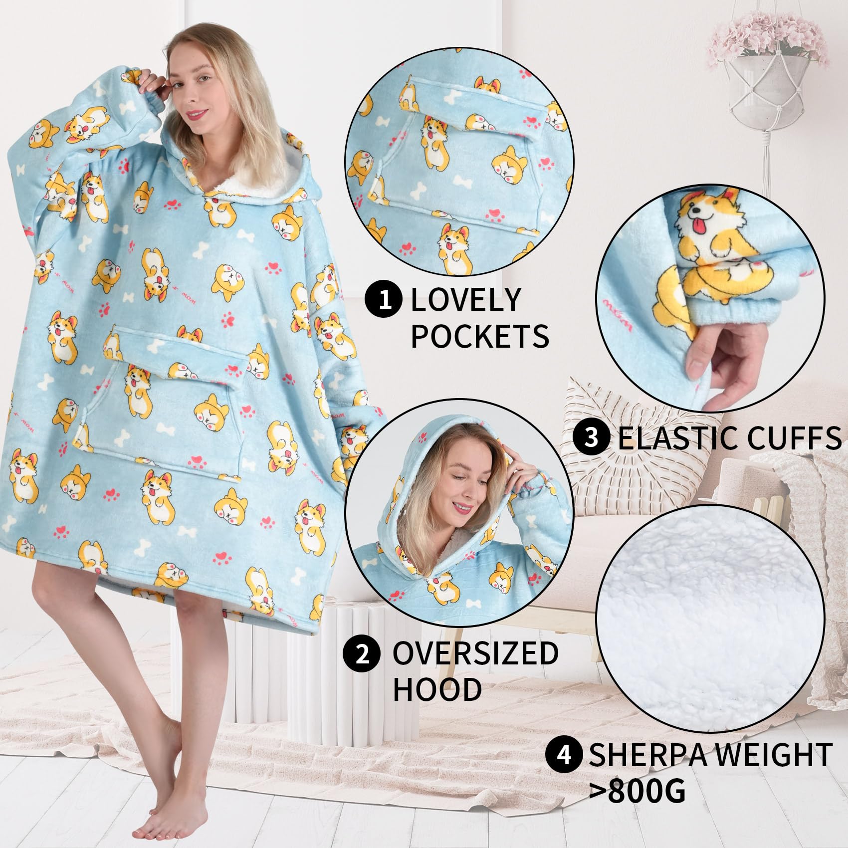 Fiosnow Grey Blanket Hoodies for Women and Men Adult Oversize Wearable Blanket Hoodies for Soft and Warm