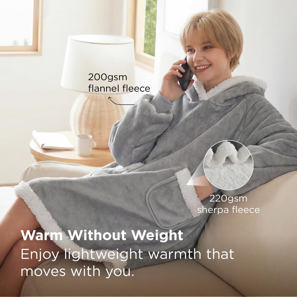 Bedsure Blanket Hoodie, Wearable Blanket Hoodie as Gifts for Mom, Birthday Gifts for Women Kids Teens Mother's Day Sherpa Sweatshirt, Grey, Standard