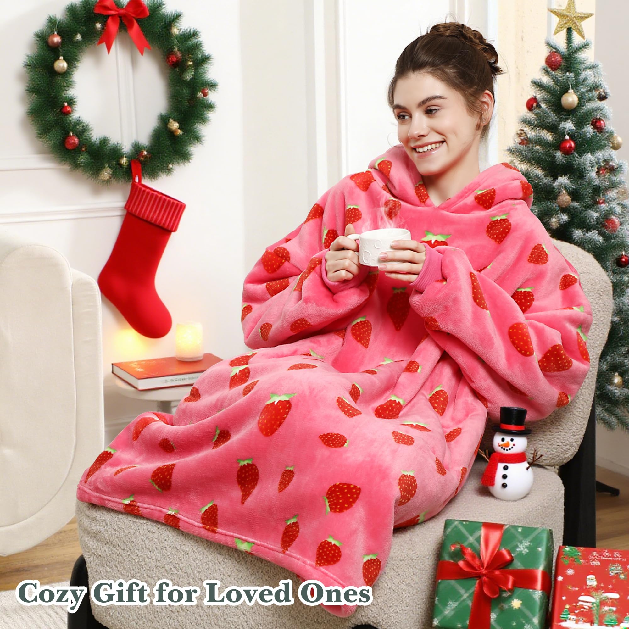 AmyHomie Wearable Blanket Hoodie for Adults & Teens,Oversized Sherpa Hooded Blanket,Warm Cozy Blanket Sweatshirt as Christmas Birthday Gifts for Women Men