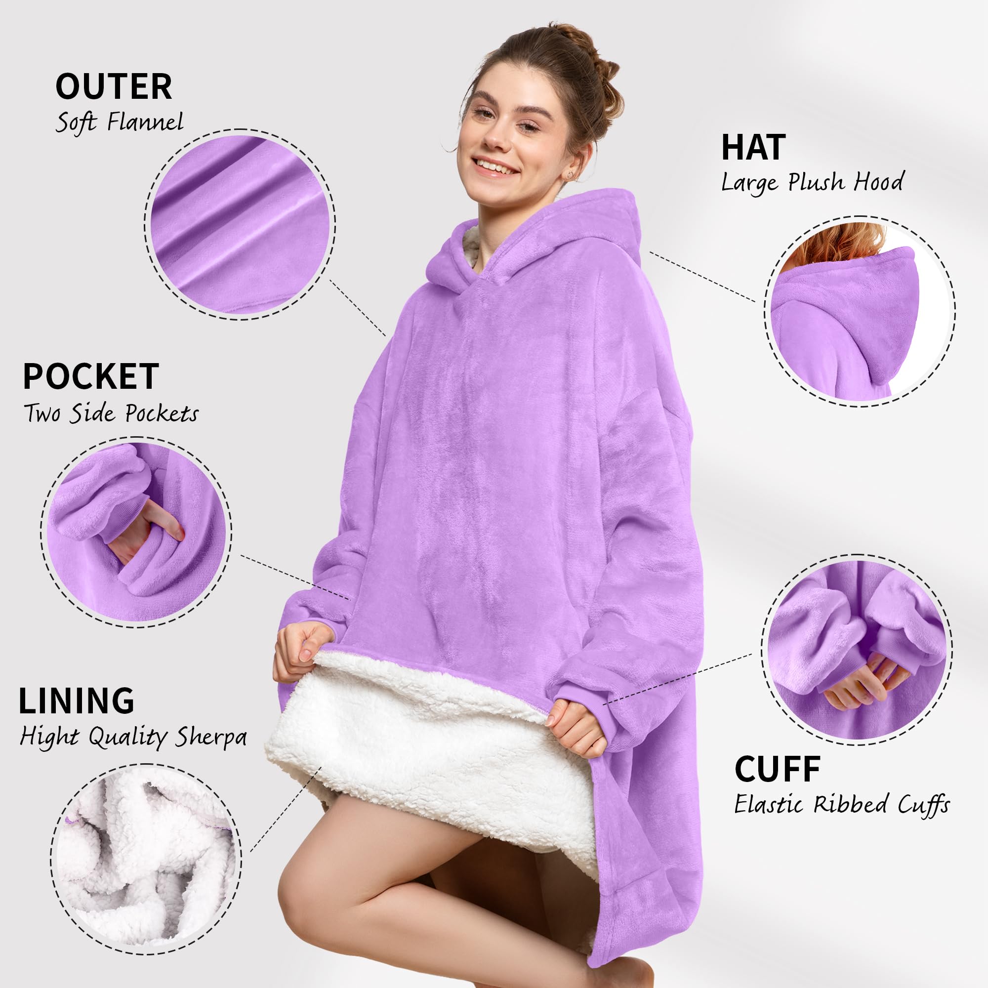 AmyHomie Wearable Blanket Hoodie for Adults & Teens,Oversized Sherpa Hooded Blanket,Warm Cozy Blanket Sweatshirt as Christmas Birthday Gifts for Women Men