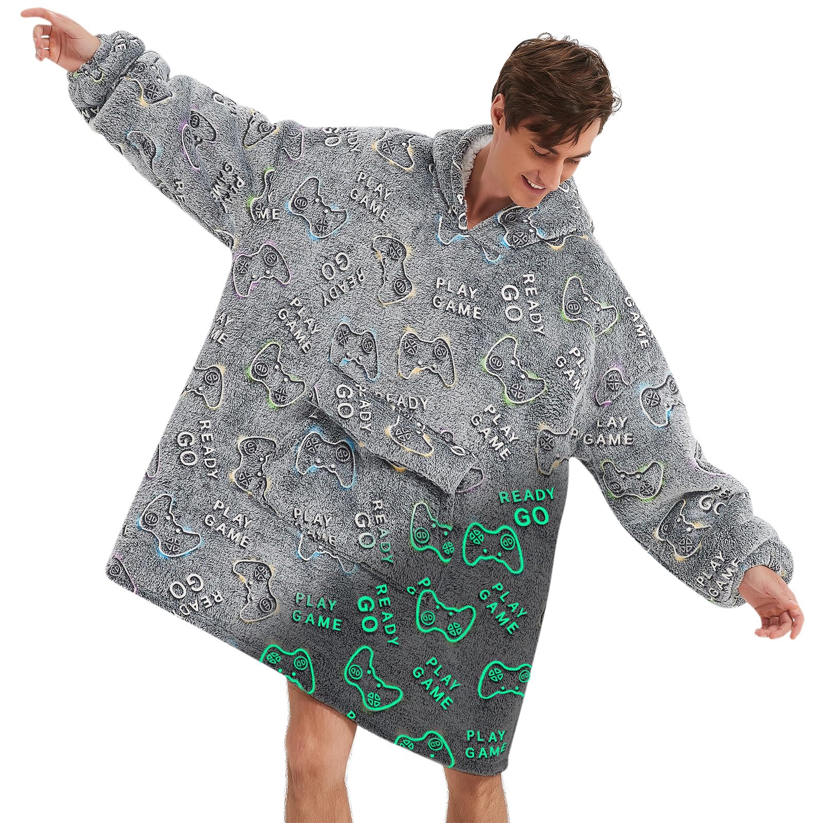 Fiosnow Grey Blanket Hoodies for Women and Men Adult Oversize Wearable Blanket Hoodies for Soft and Warm