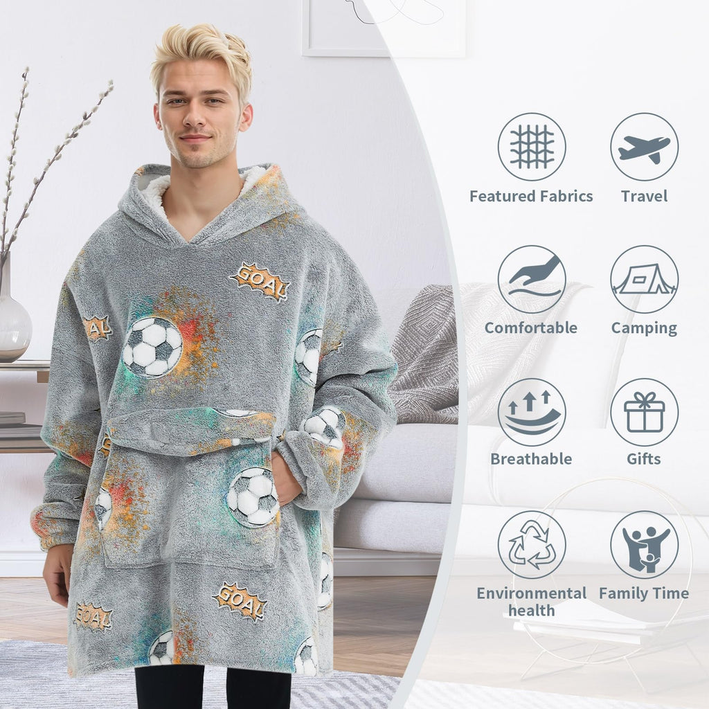 Fiosnow Grey Blanket Hoodies for Women and Men Adult Oversize Wearable Blanket Hoodies for Soft and Warm