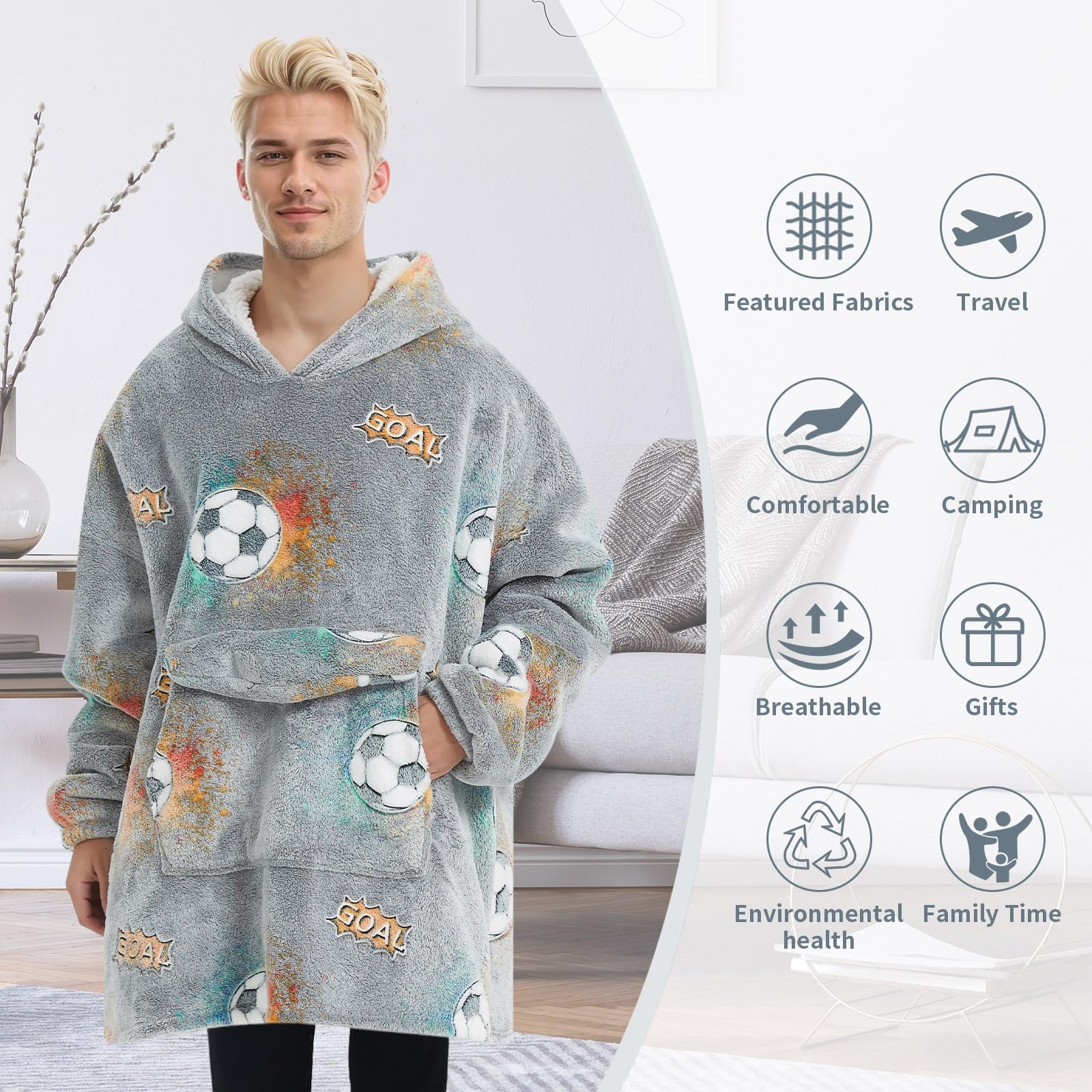 Fiosnow Grey Blanket Hoodies for Women and Men Adult Oversize Wearable Blanket Hoodies for Soft and Warm