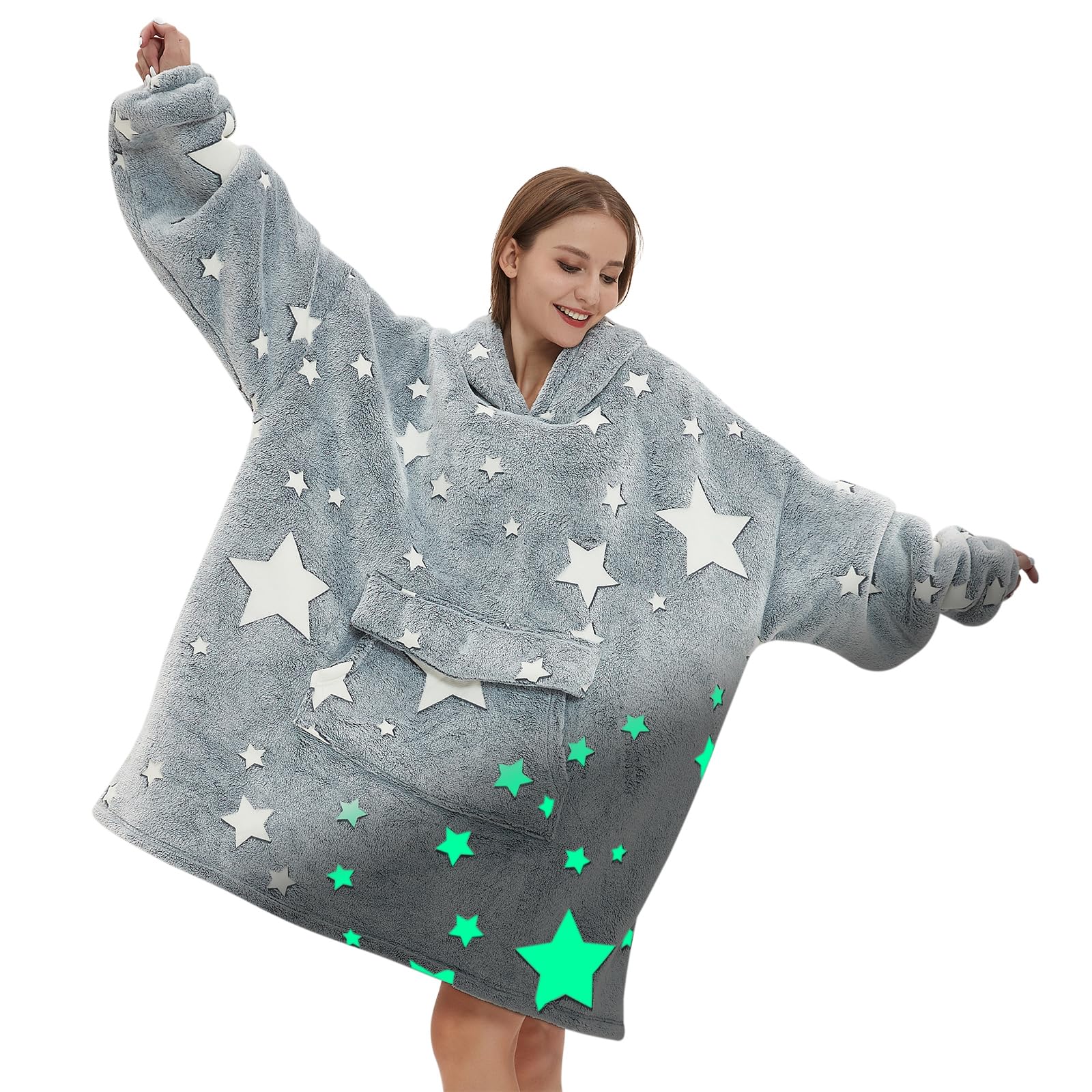 Fiosnow Grey Blanket Hoodies for Women and Men Adult Oversize Wearable Blanket Hoodies for Soft and Warm