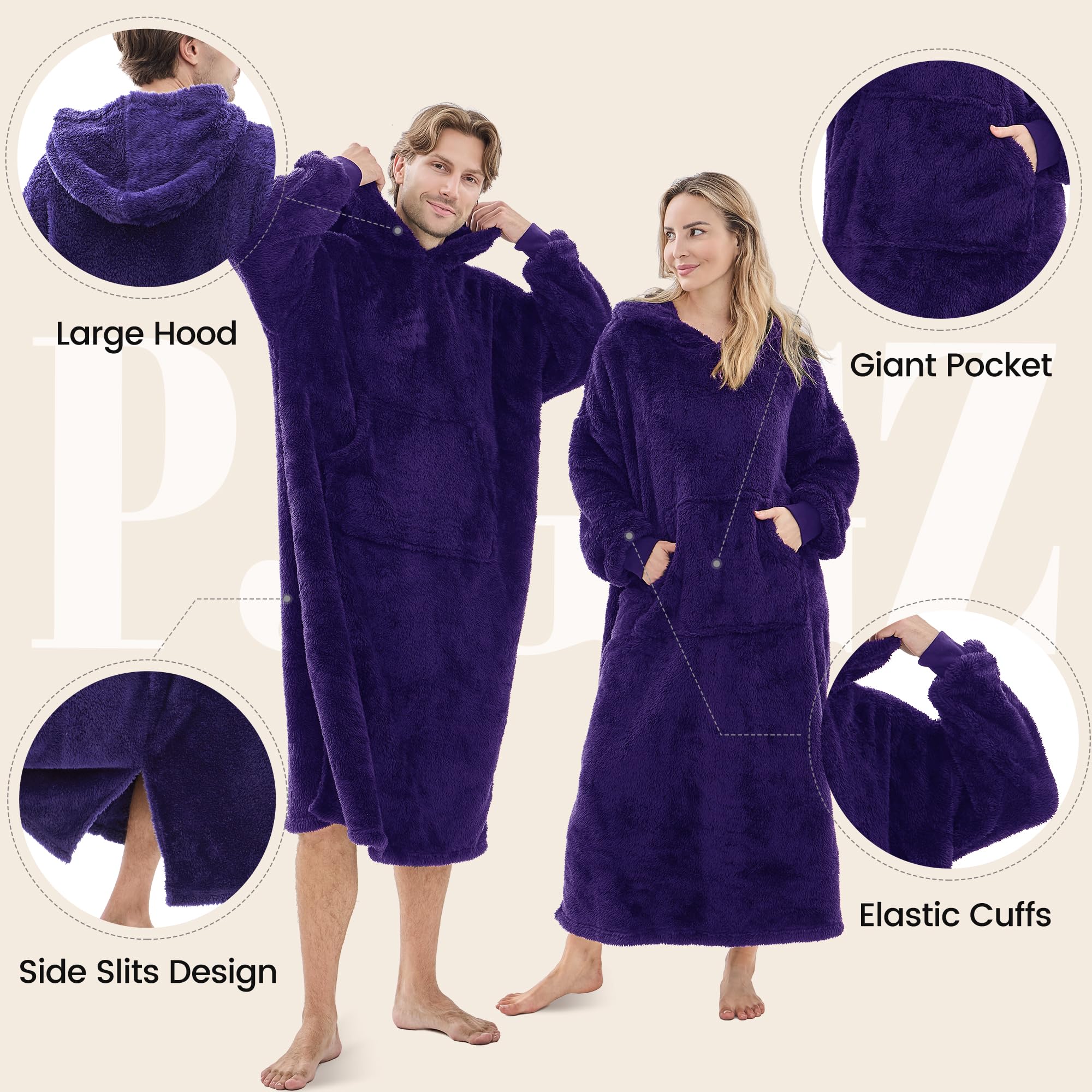 PJGGZ Wearable Blanket Hoodie for Women Men, Fleece Warm Comfy Hooded Sweatshirt with Pockets & Sleeves Cozy Gift for Adult