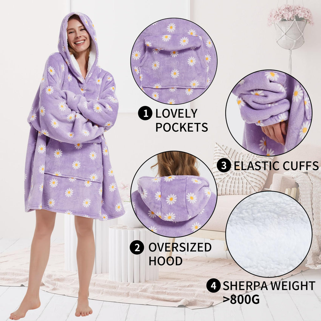 Fiosnow Grey Blanket Hoodies for Women and Men Adult Oversize Wearable Blanket Hoodies for Soft and Warm