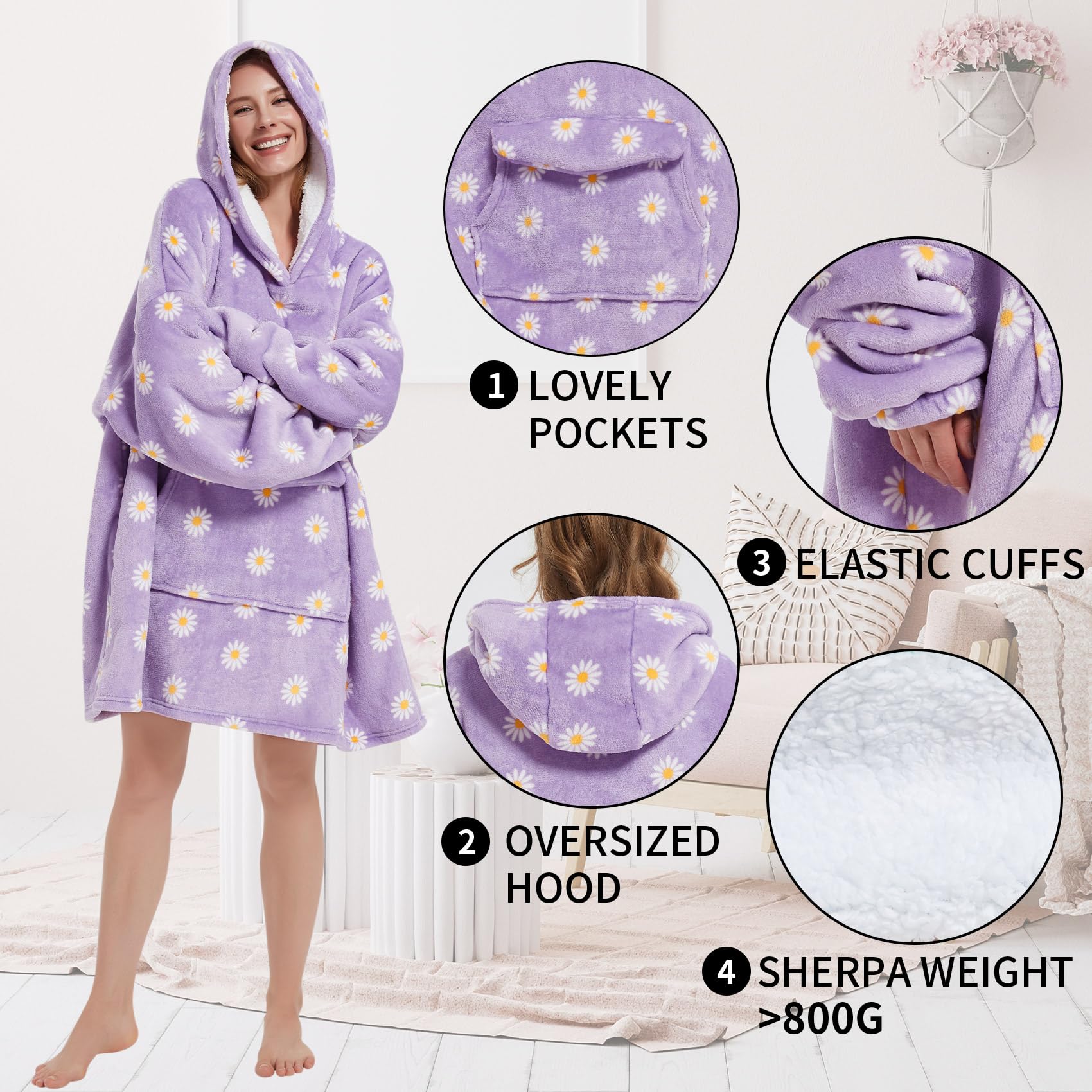 Fiosnow Grey Blanket Hoodies for Women and Men Adult Oversize Wearable Blanket Hoodies for Soft and Warm