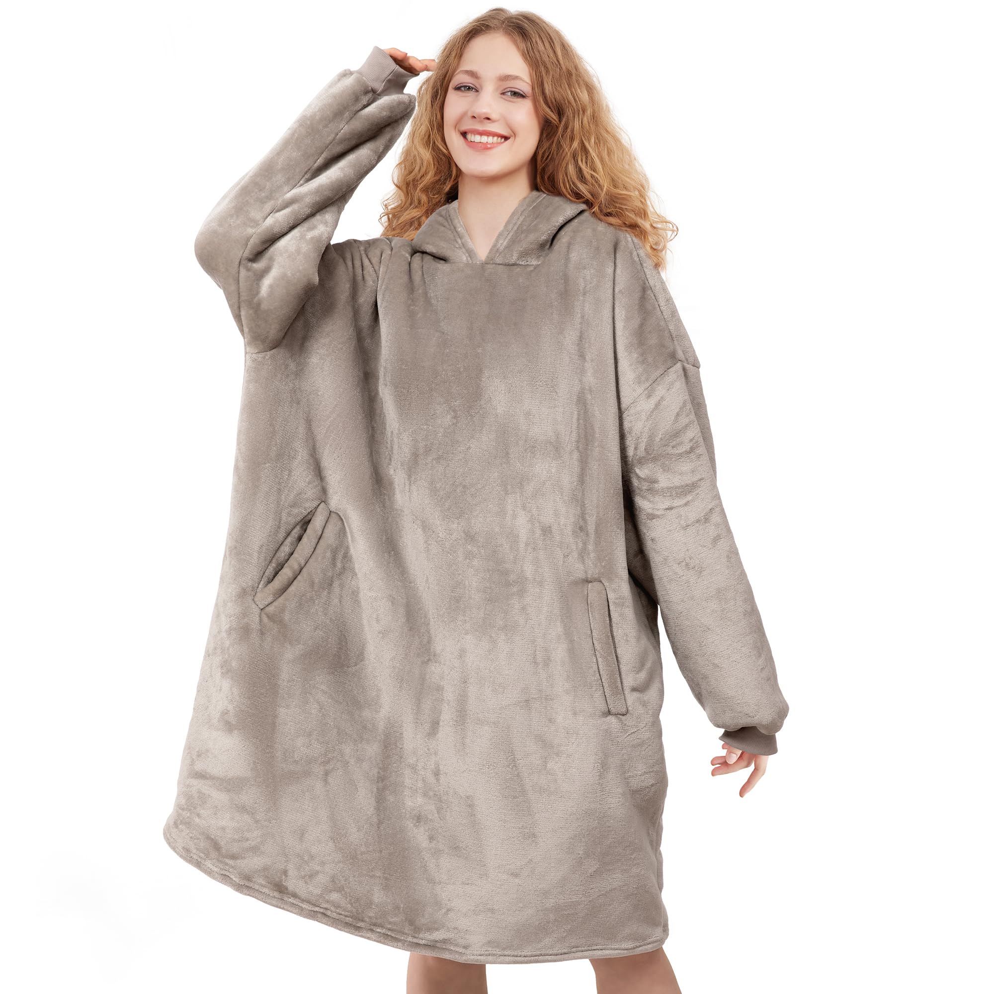 AmyHomie Wearable Blanket Hoodie for Adults & Teens,Oversized Sherpa Hooded Blanket,Warm Cozy Blanket Sweatshirt as Christmas Birthday Gifts for Women Men