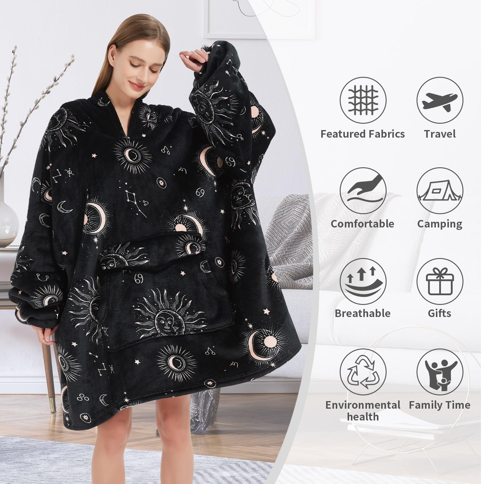 Fiosnow Grey Blanket Hoodies for Women and Men Adult Oversize Wearable Blanket Hoodies for Soft and Warm