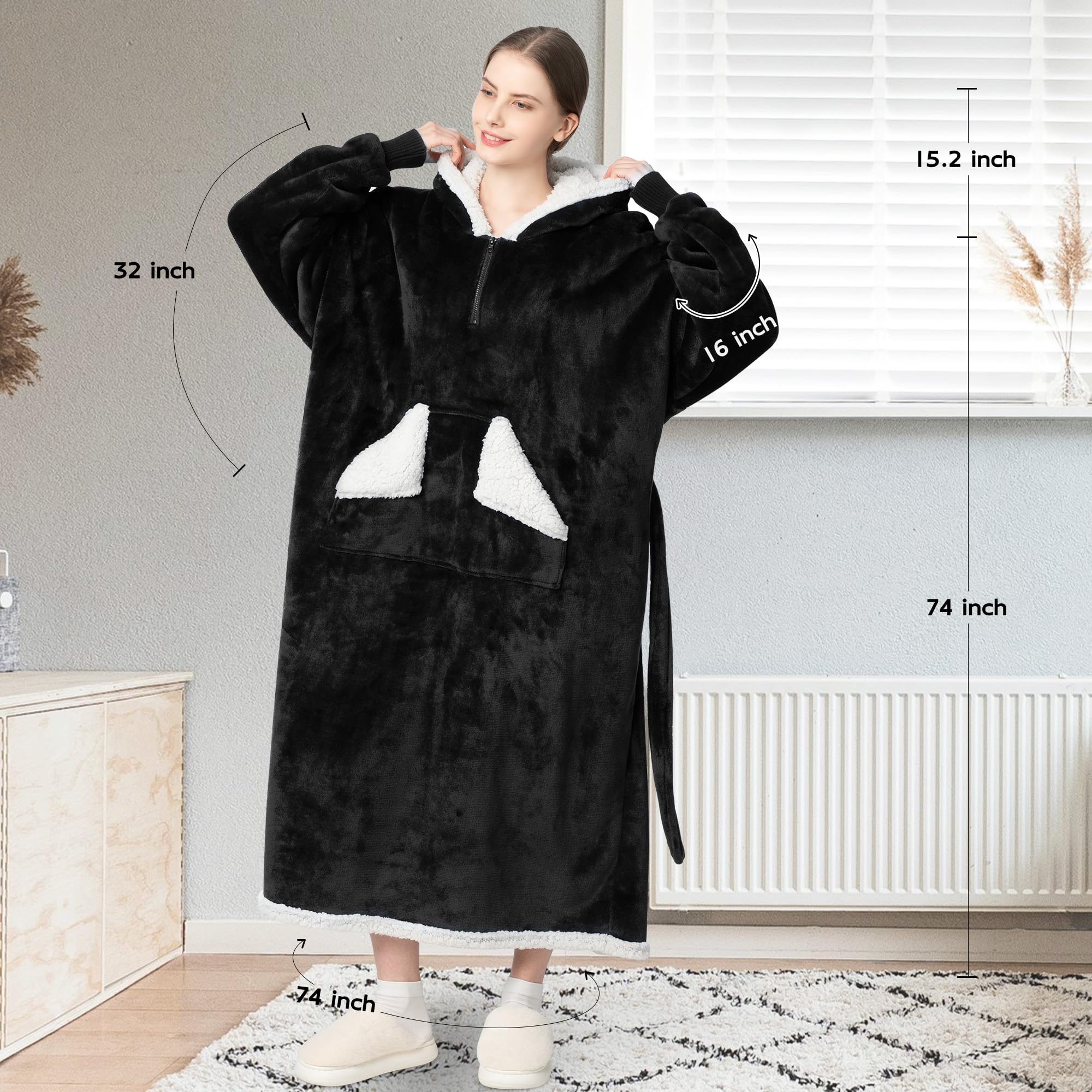 Touchat Wearable Blanket Hoodie, Oversized Sherpa Fleece Sweatshirt Blanket with Giant Hood Pocket and Sleeves for Adult, Warm & Cozy Grey Blanket Gifts for Women