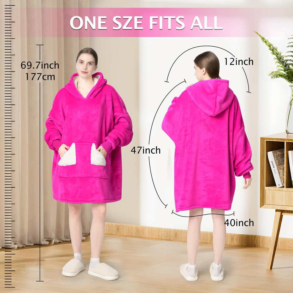 Touchat Wearable Blanket Hoodie, Oversized Sherpa Fleece Sweatshirt Blanket with Giant Hood Pocket and Sleeves for Adult, Warm & Cozy Grey Blanket Gifts for Women