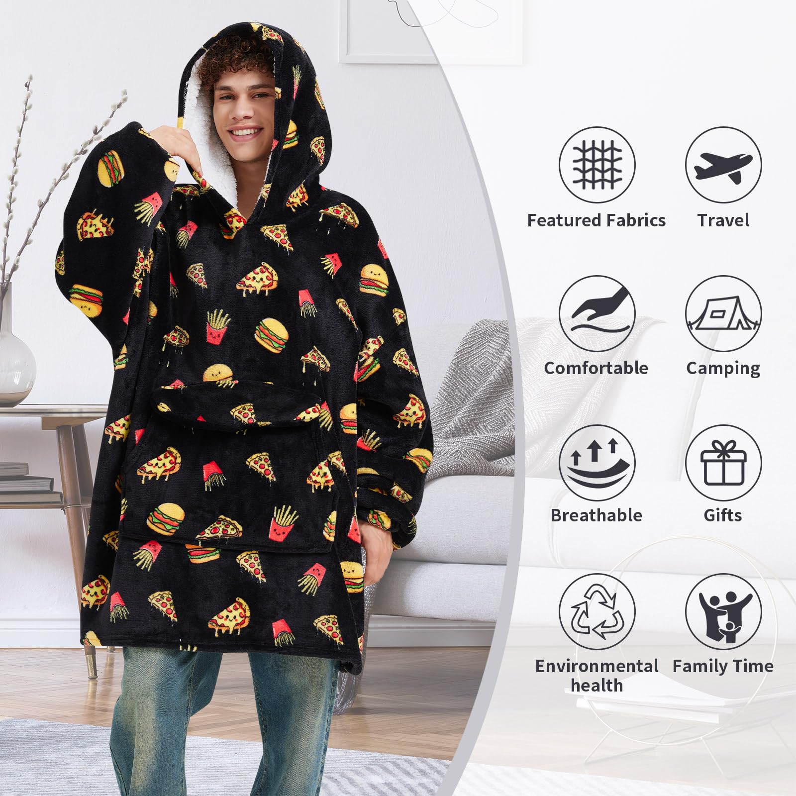 Fiosnow Grey Blanket Hoodies for Women and Men Adult Oversize Wearable Blanket Hoodies for Soft and Warm