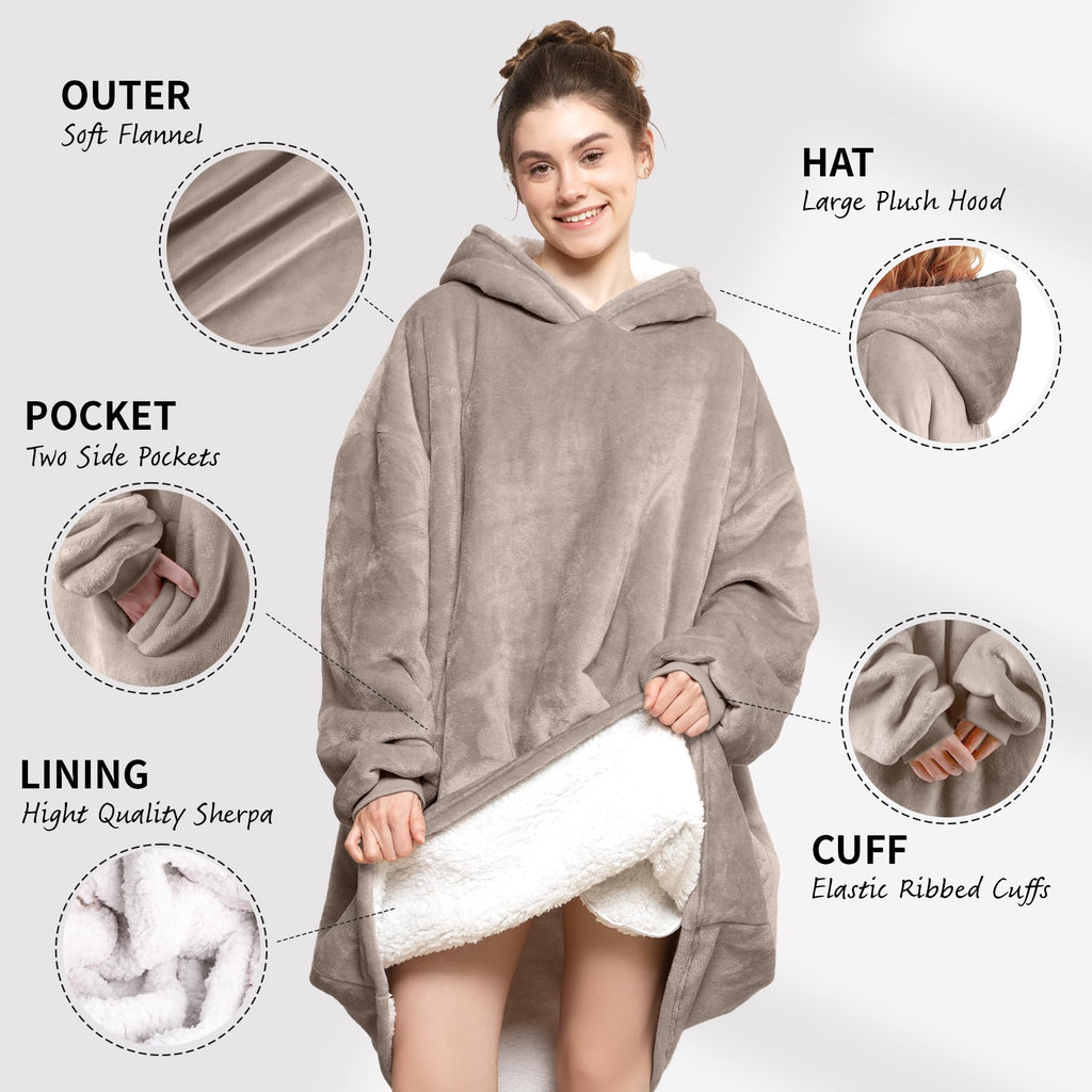 AmyHomie Wearable Blanket Hoodie for Adults & Teens,Oversized Sherpa Hooded Blanket,Warm Cozy Blanket Sweatshirt as Christmas Birthday Gifts for Women Men