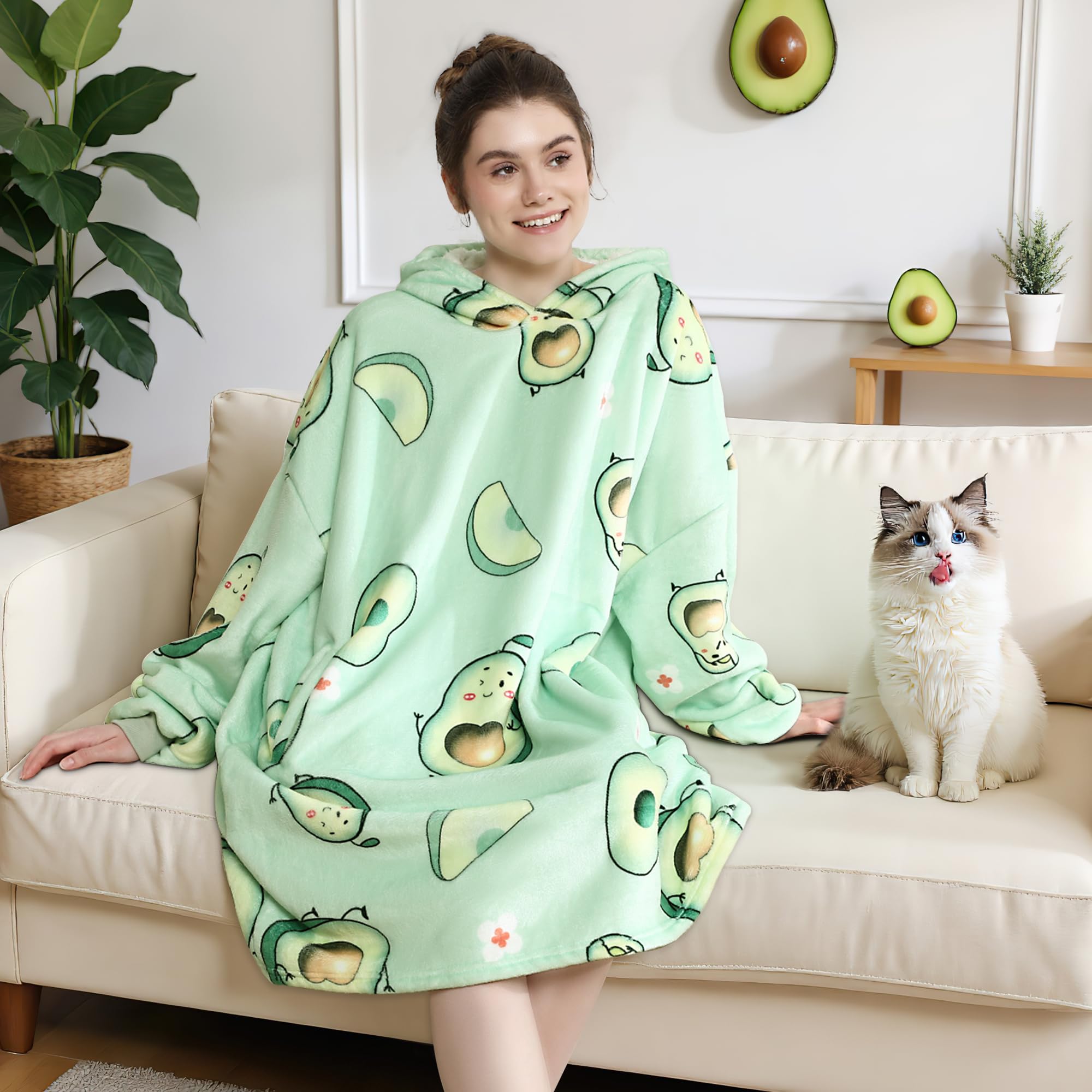AmyHomie Wearable Blanket Hoodie for Adults & Teens,Oversized Sherpa Hooded Blanket,Warm Cozy Blanket Sweatshirt as Christmas Birthday Gifts for Women Men