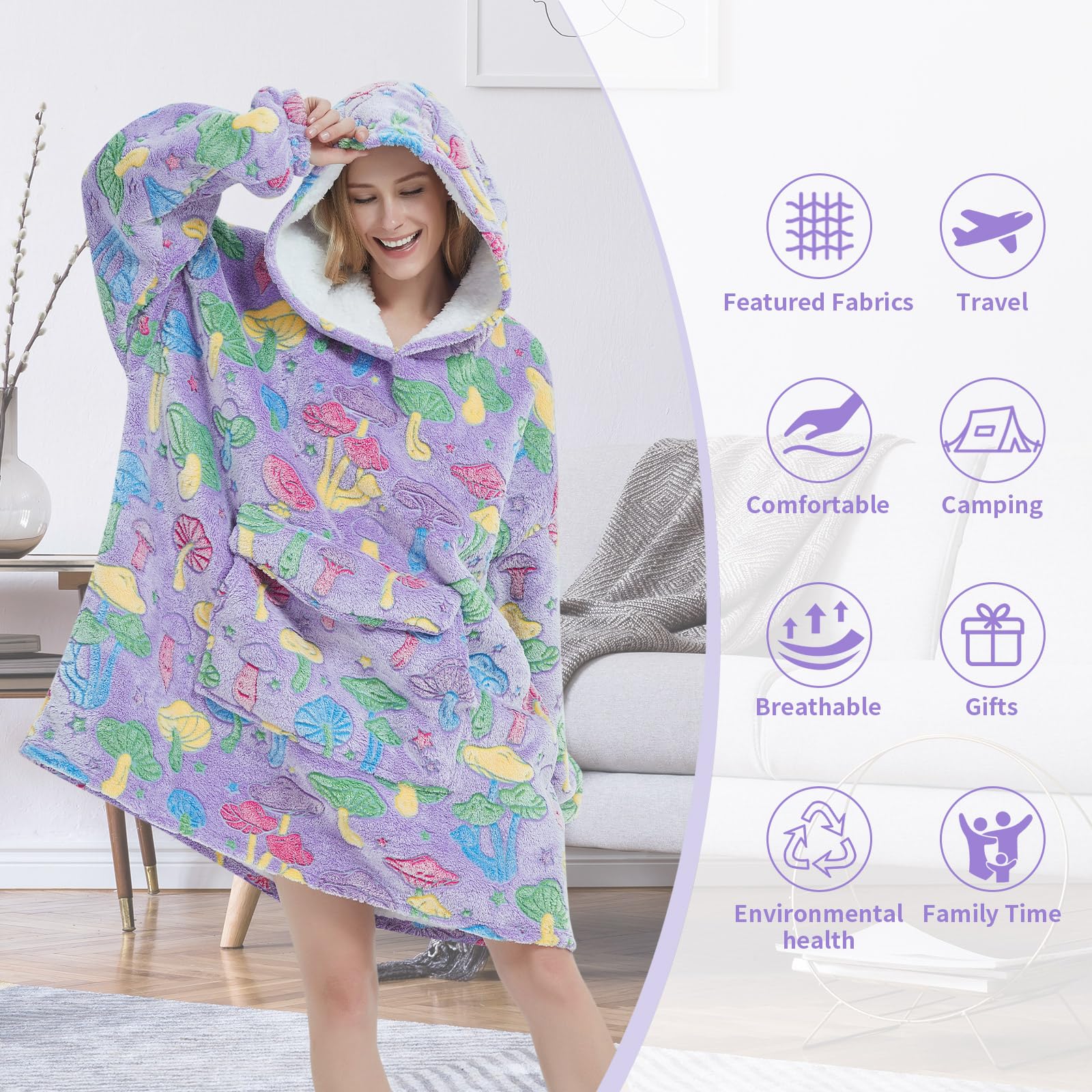 Fiosnow Grey Blanket Hoodies for Women and Men Adult Oversize Wearable Blanket Hoodies for Soft and Warm