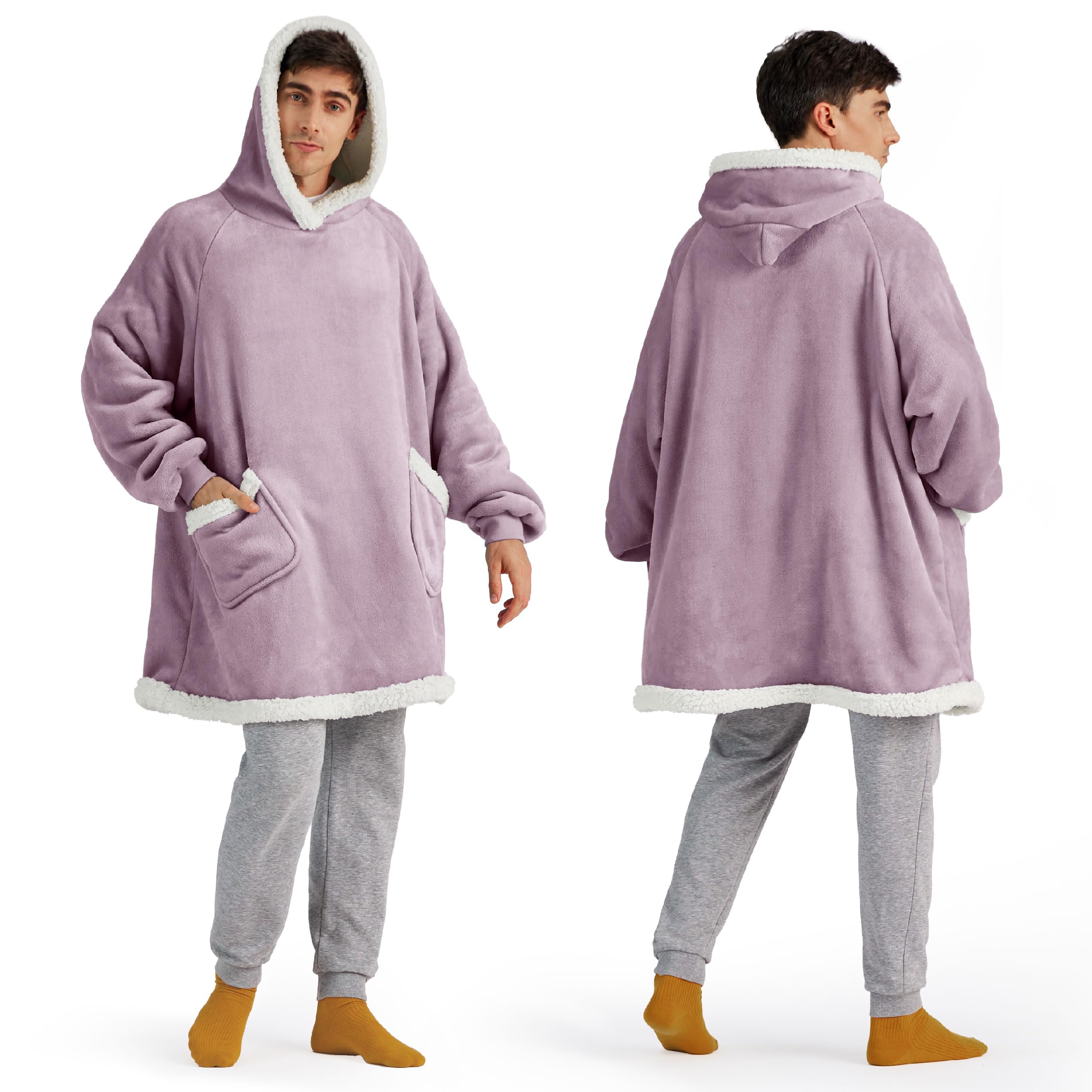 Bedsure Blanket Hoodie, Wearable Blanket Hoodie as Gifts for Mom, Birthday Gifts for Women Kids Teens Mother's Day Sherpa Sweatshirt, Grey, Standard