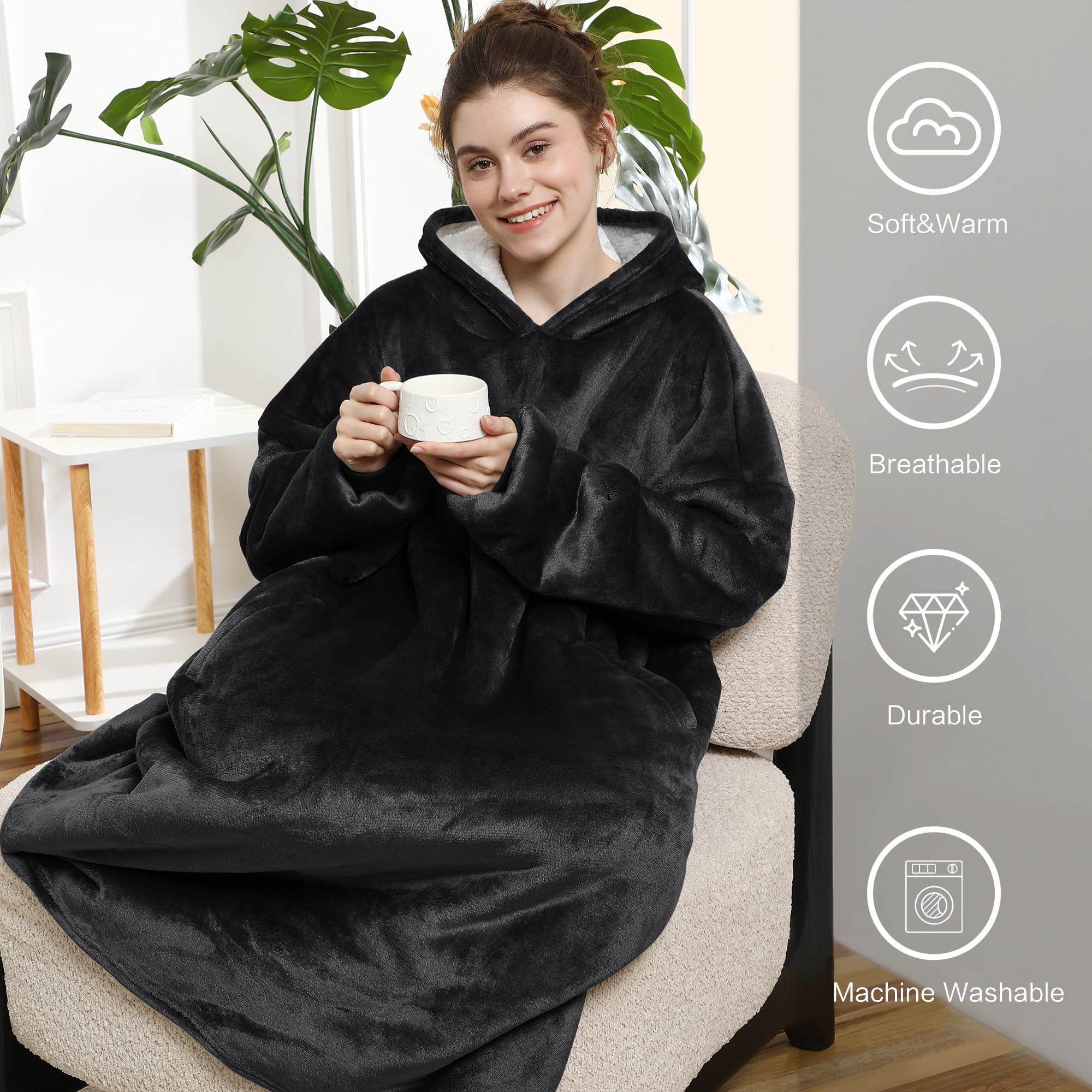 AmyHomie Wearable Blanket Hoodie for Adults & Teens,Oversized Sherpa Hooded Blanket,Warm Cozy Blanket Sweatshirt as Christmas Birthday Gifts for Women Men