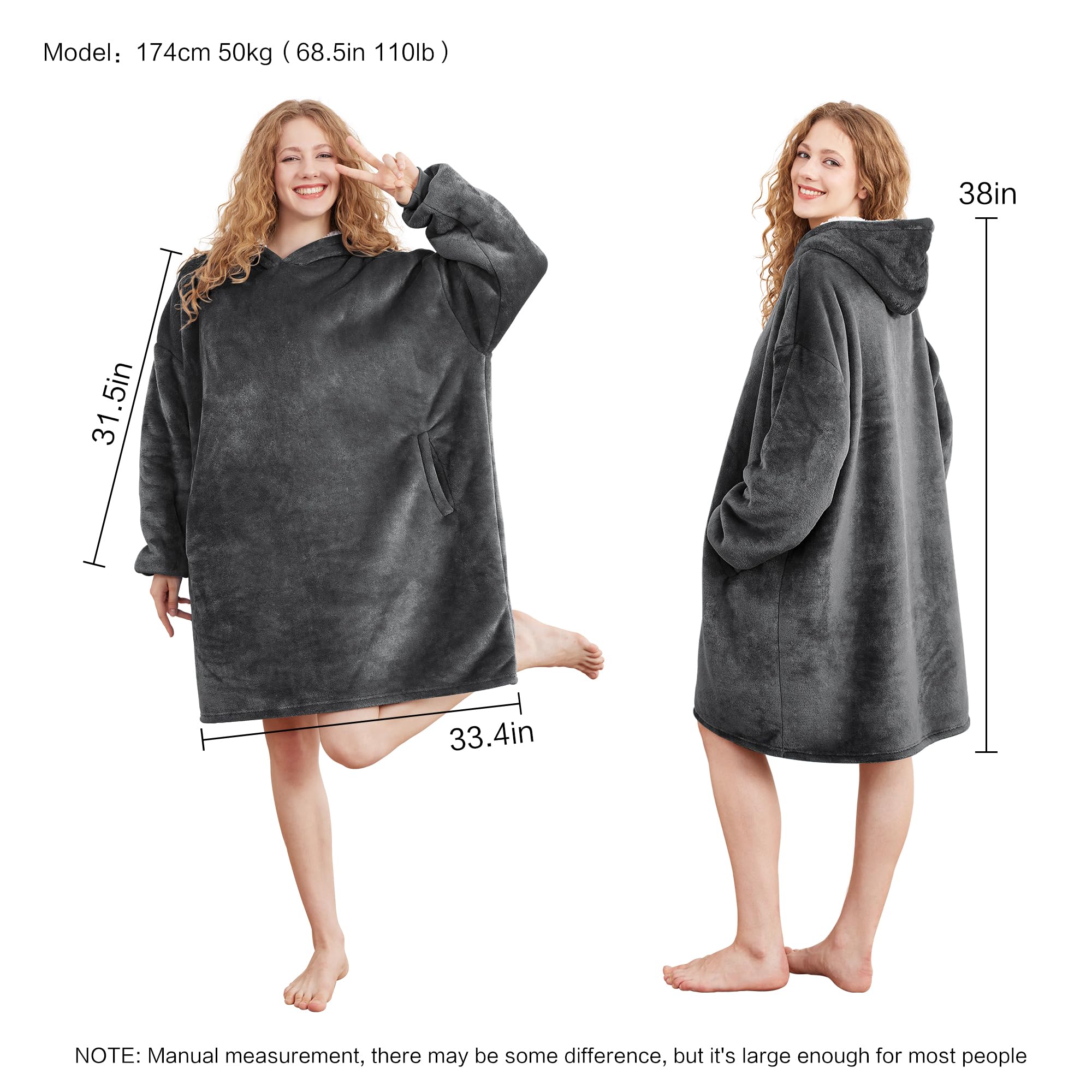 AmyHomie Wearable Blanket Hoodie for Adults & Teens,Oversized Sherpa Hooded Blanket,Warm Cozy Blanket Sweatshirt as Christmas Birthday Gifts for Women Men