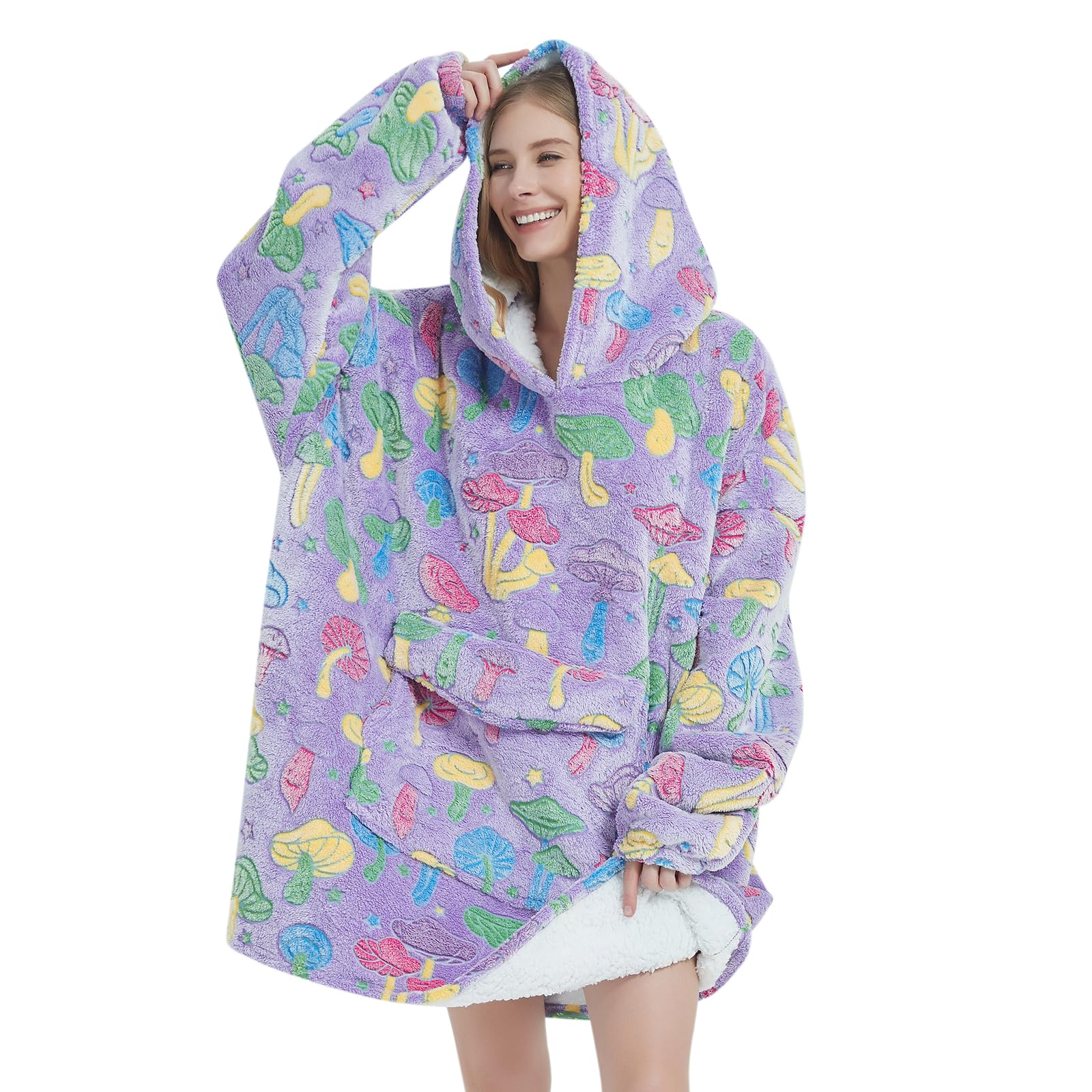 Fiosnow Grey Blanket Hoodies for Women and Men Adult Oversize Wearable Blanket Hoodies for Soft and Warm