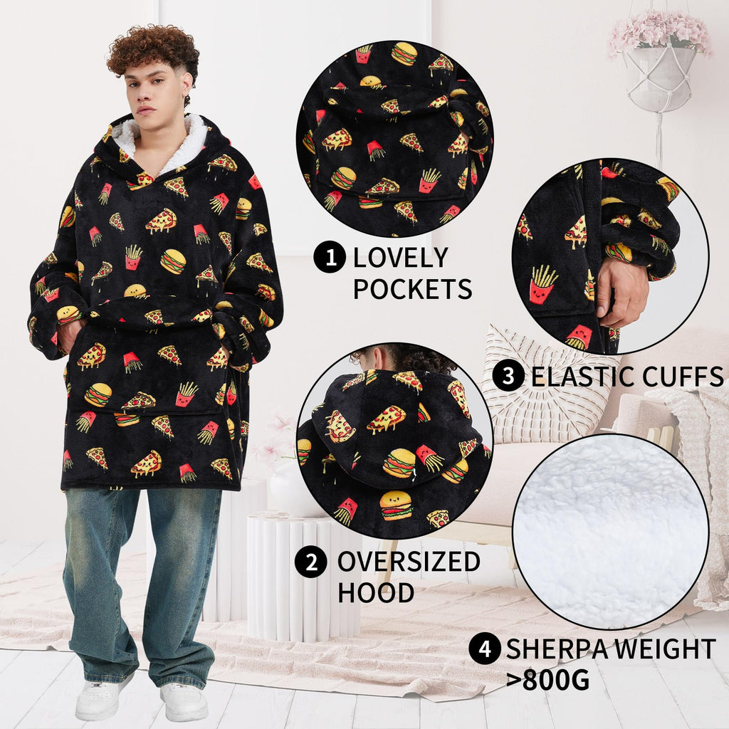 Fiosnow Grey Blanket Hoodies for Women and Men Adult Oversize Wearable Blanket Hoodies for Soft and Warm