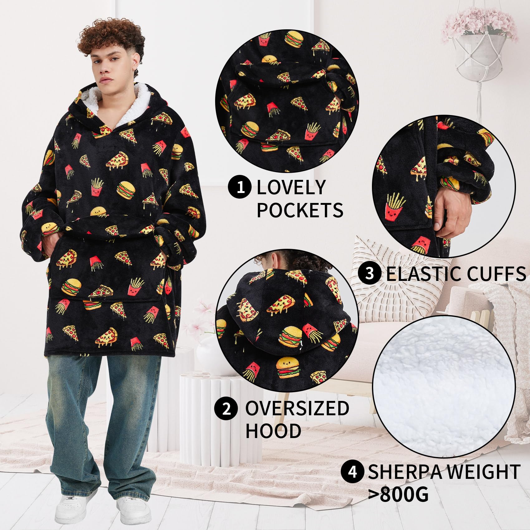 Fiosnow Grey Blanket Hoodies for Women and Men Adult Oversize Wearable Blanket Hoodies for Soft and Warm