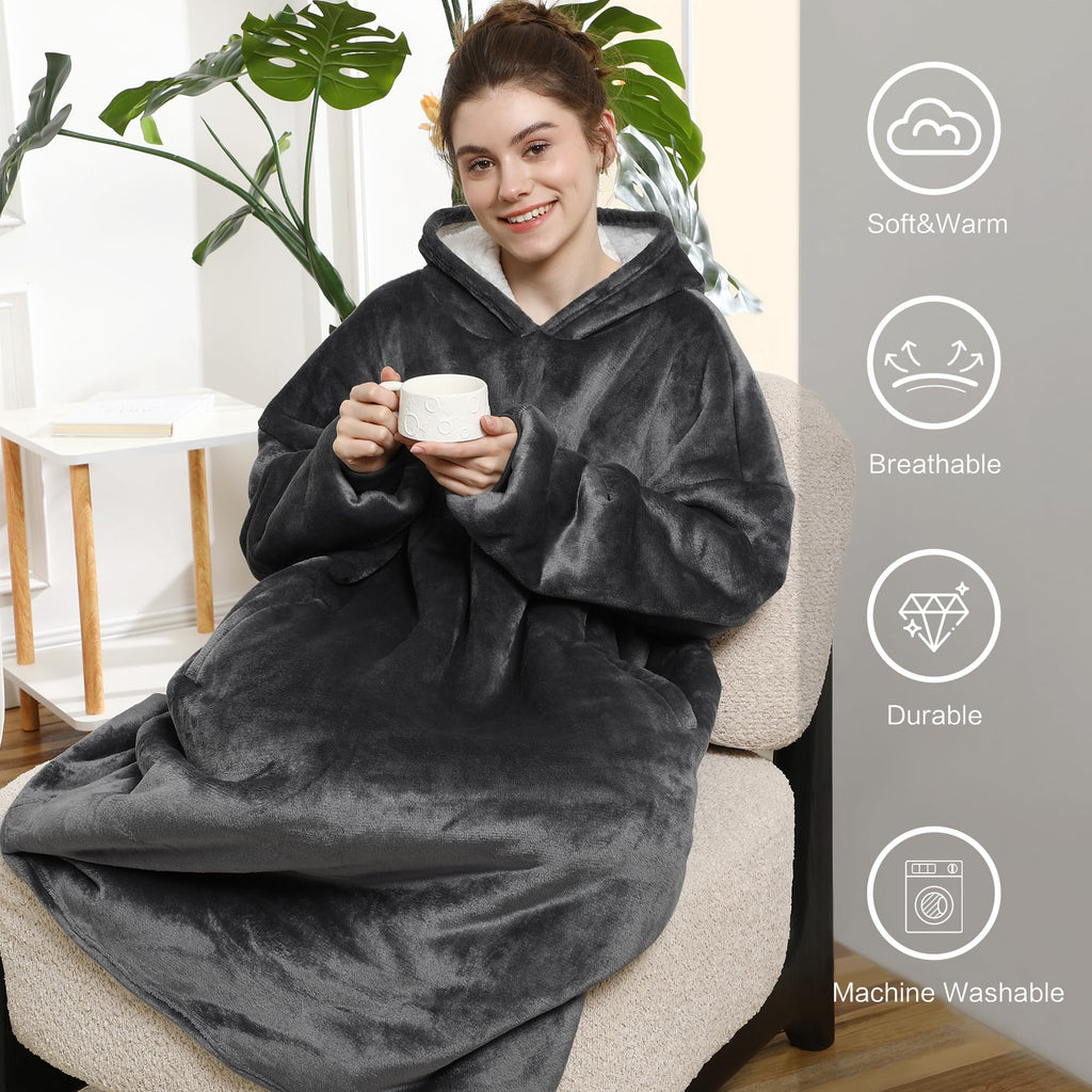 AmyHomie Wearable Blanket Hoodie for Adults & Teens,Oversized Sherpa Hooded Blanket,Warm Cozy Blanket Sweatshirt as Christmas Birthday Gifts for Women Men