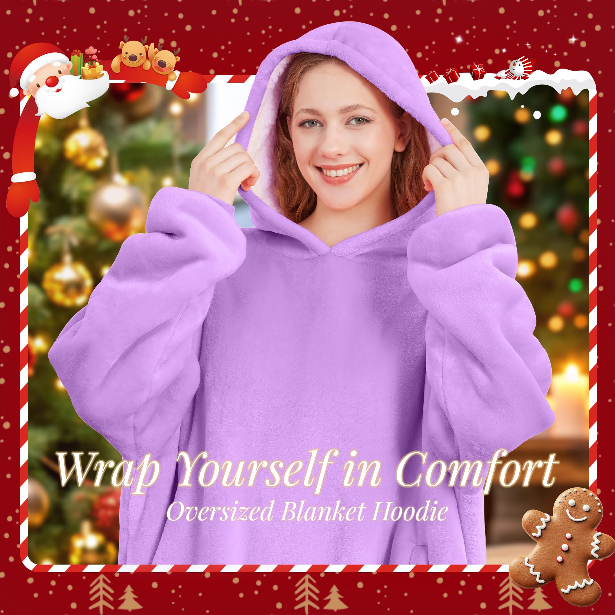AmyHomie Wearable Blanket Hoodie for Adults & Teens,Oversized Sherpa Hooded Blanket,Warm Cozy Blanket Sweatshirt as Christmas Birthday Gifts for Women Men